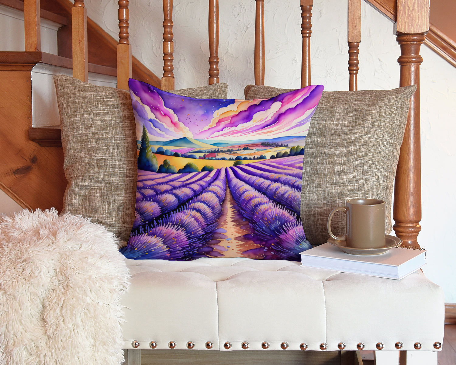Colorful English Lavender Fabric Decorative Pillow