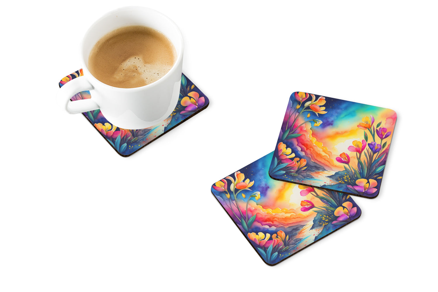 Buy this Colorful Freesia Foam Coaster Set of 4
