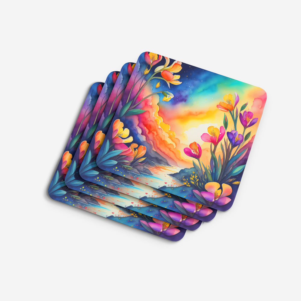 Colorful Freesia Foam Coaster Set of 4