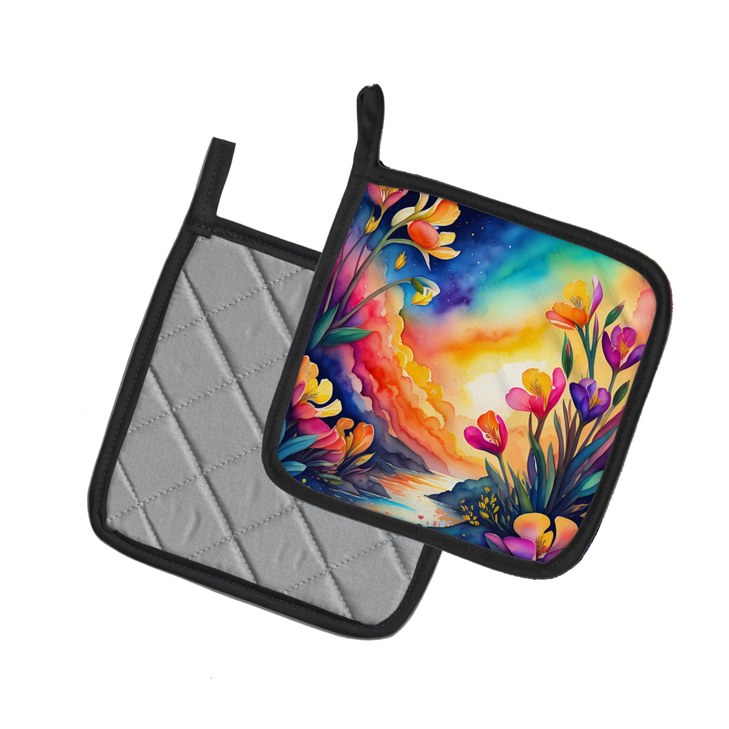 Colorful Freesia Pair of Pot Holders