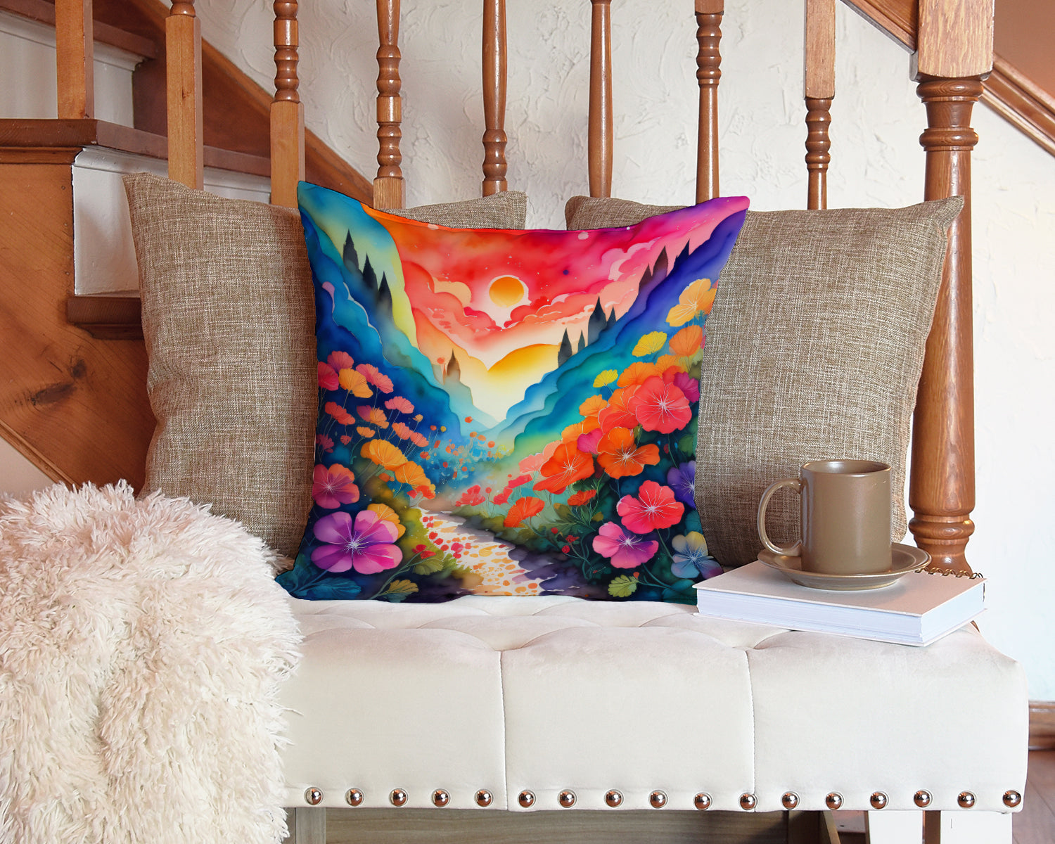 Colorful Geraniums Fabric Decorative Pillow