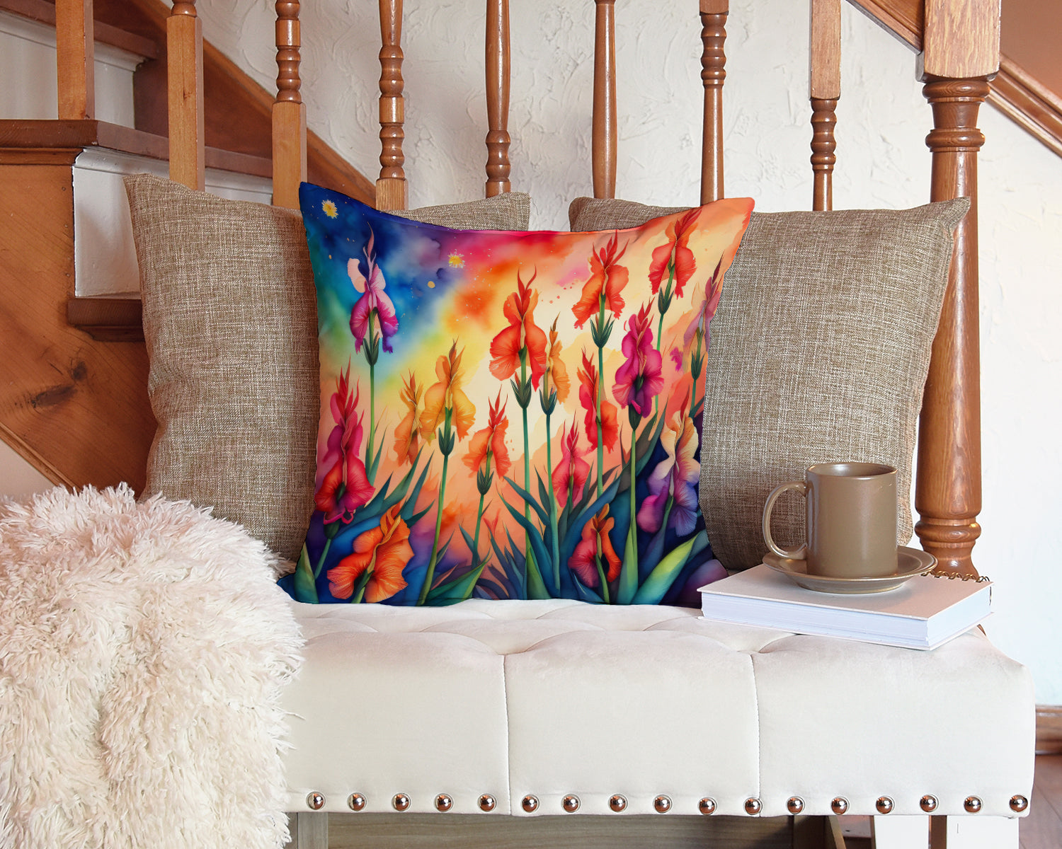 Colorful Gladiolus Fabric Decorative Pillow