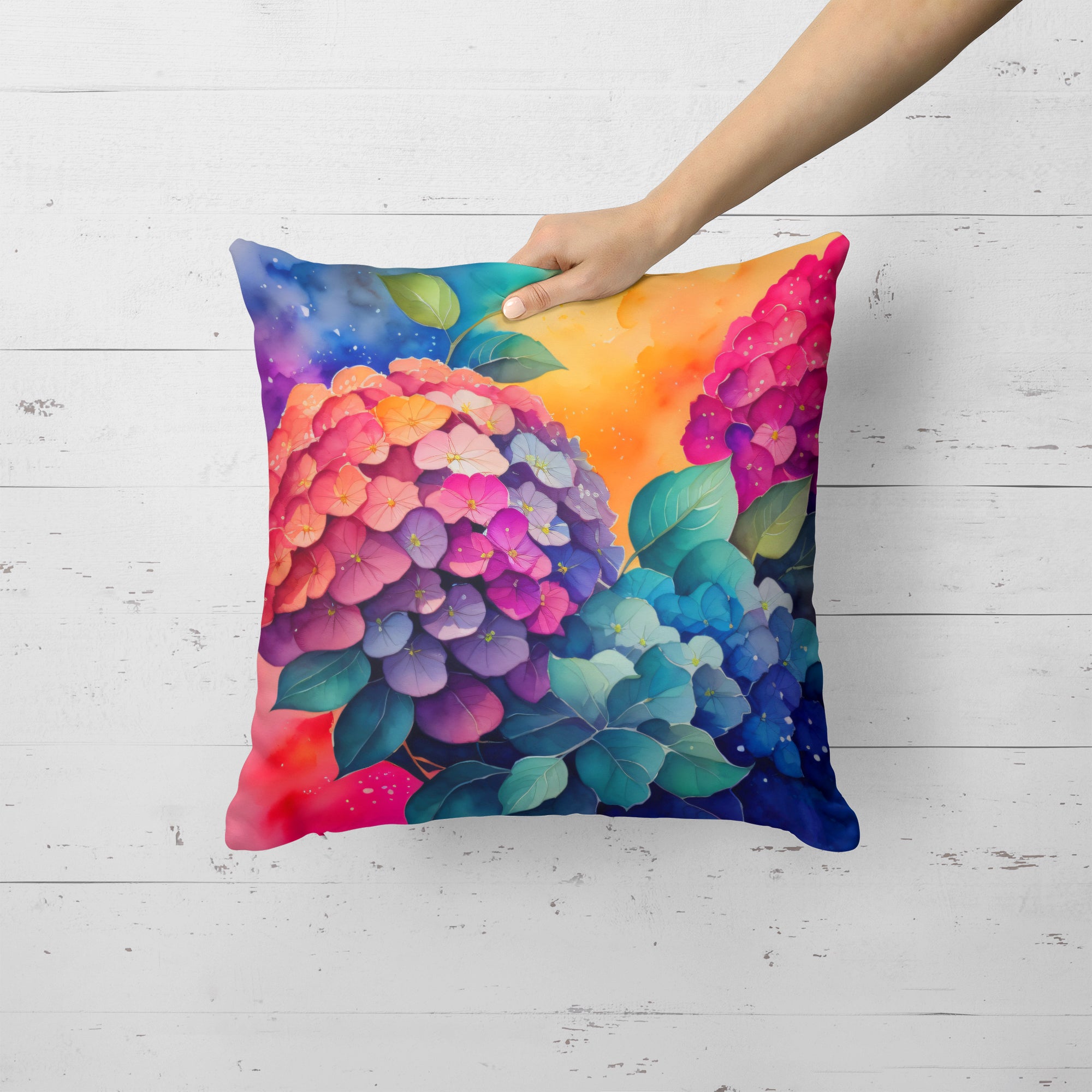 Colorful Hydrangeas Fabric Decorative Pillow