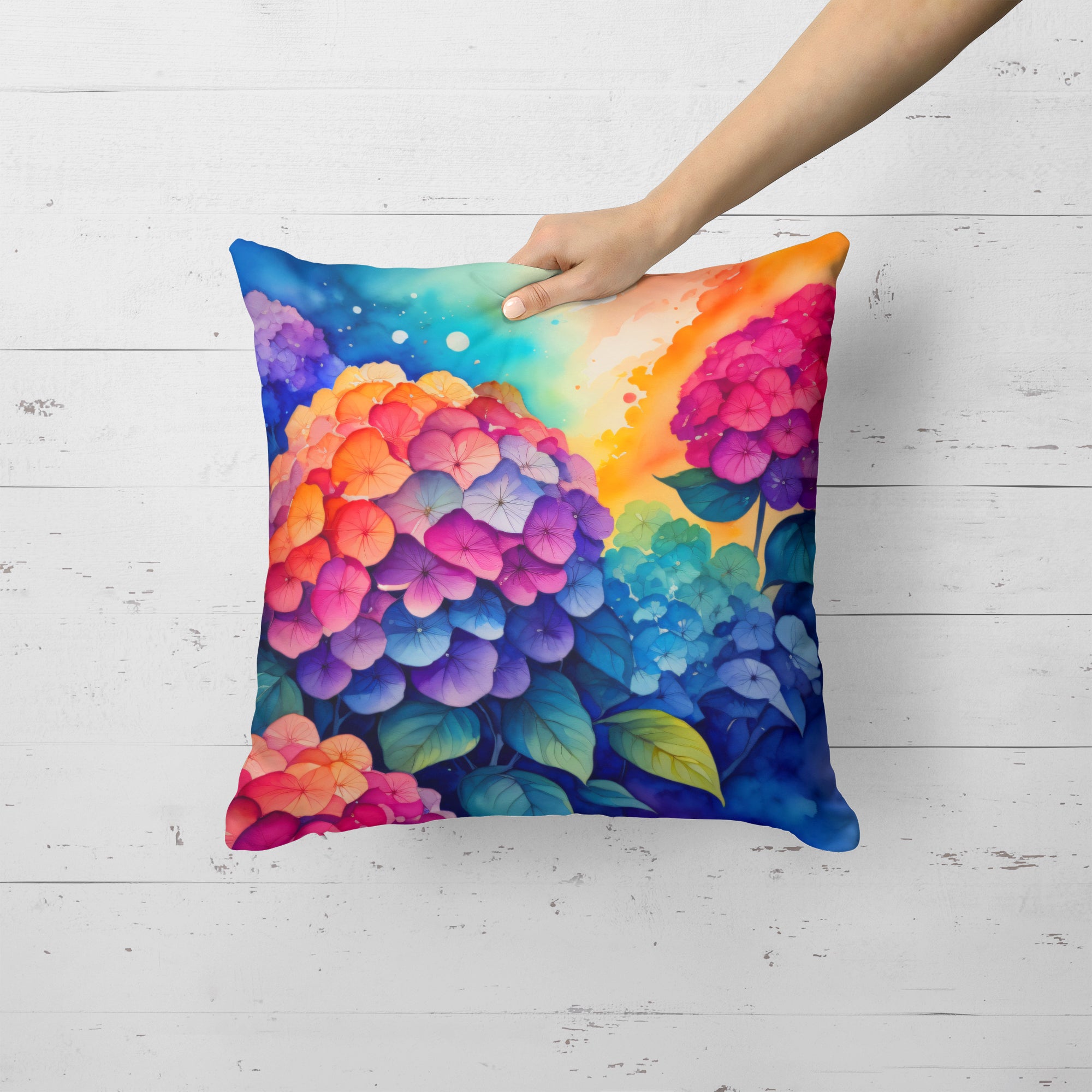 Colorful Hydrangeas Fabric Decorative Pillow