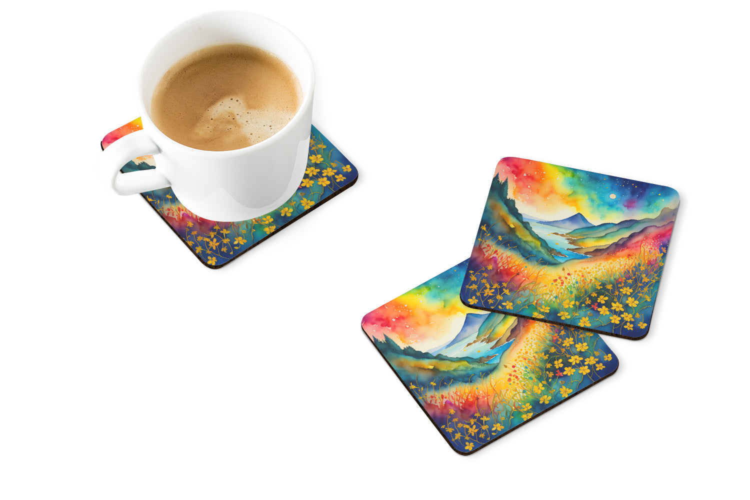 Colorful Hypericum or St. John�s Wort Foam Coaster Set of 4