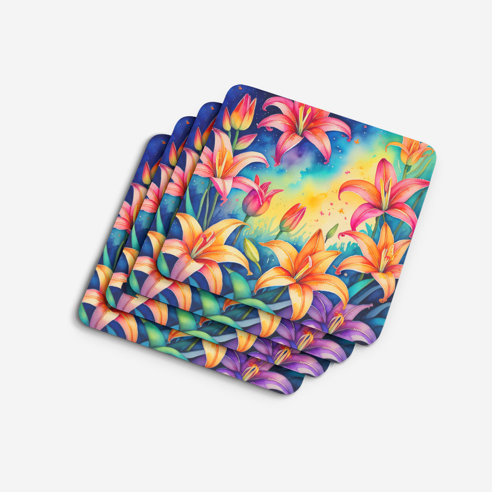 Colorful Lilies Foam Coaster Set of 4
