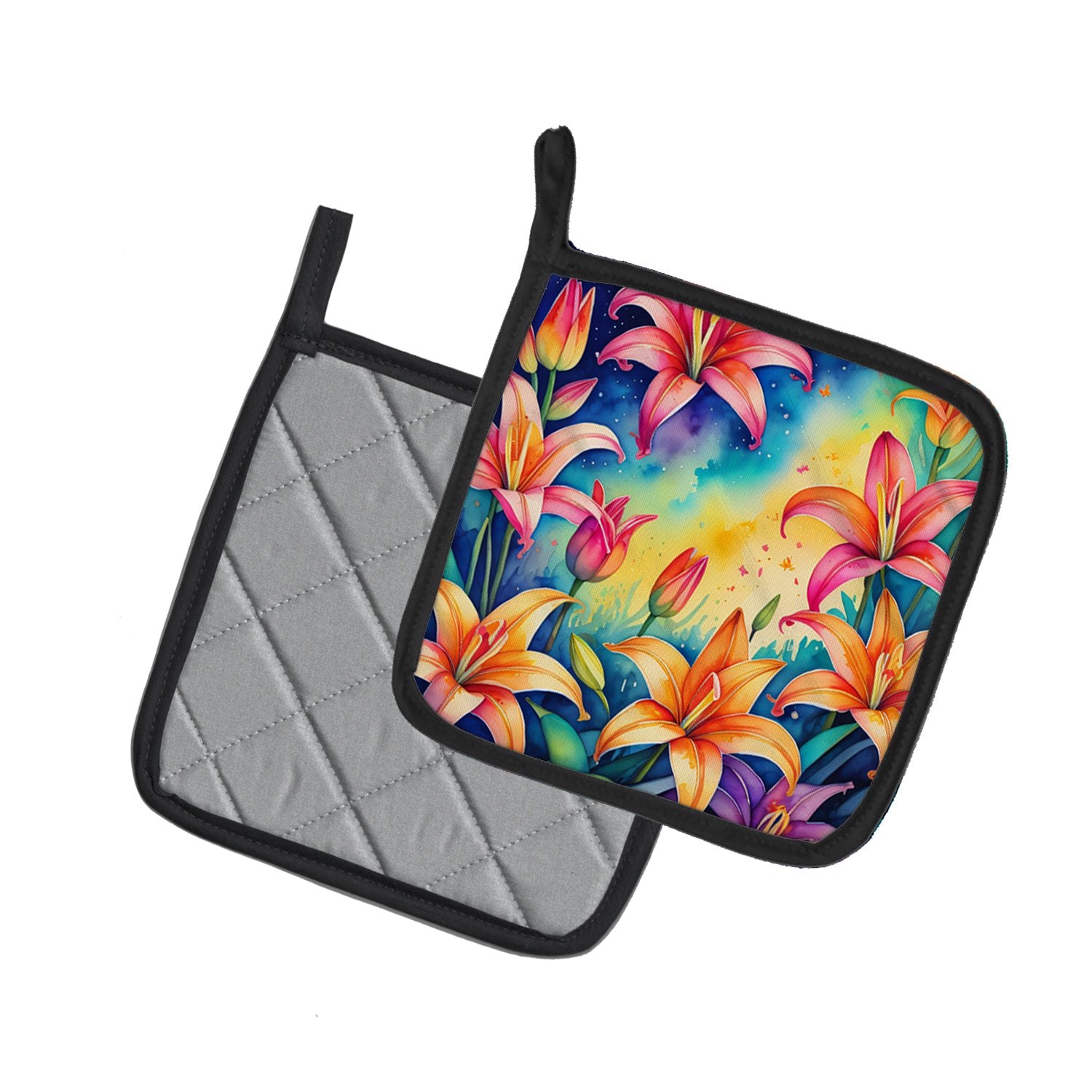 Colorful Lilies Pair of Pot Holders