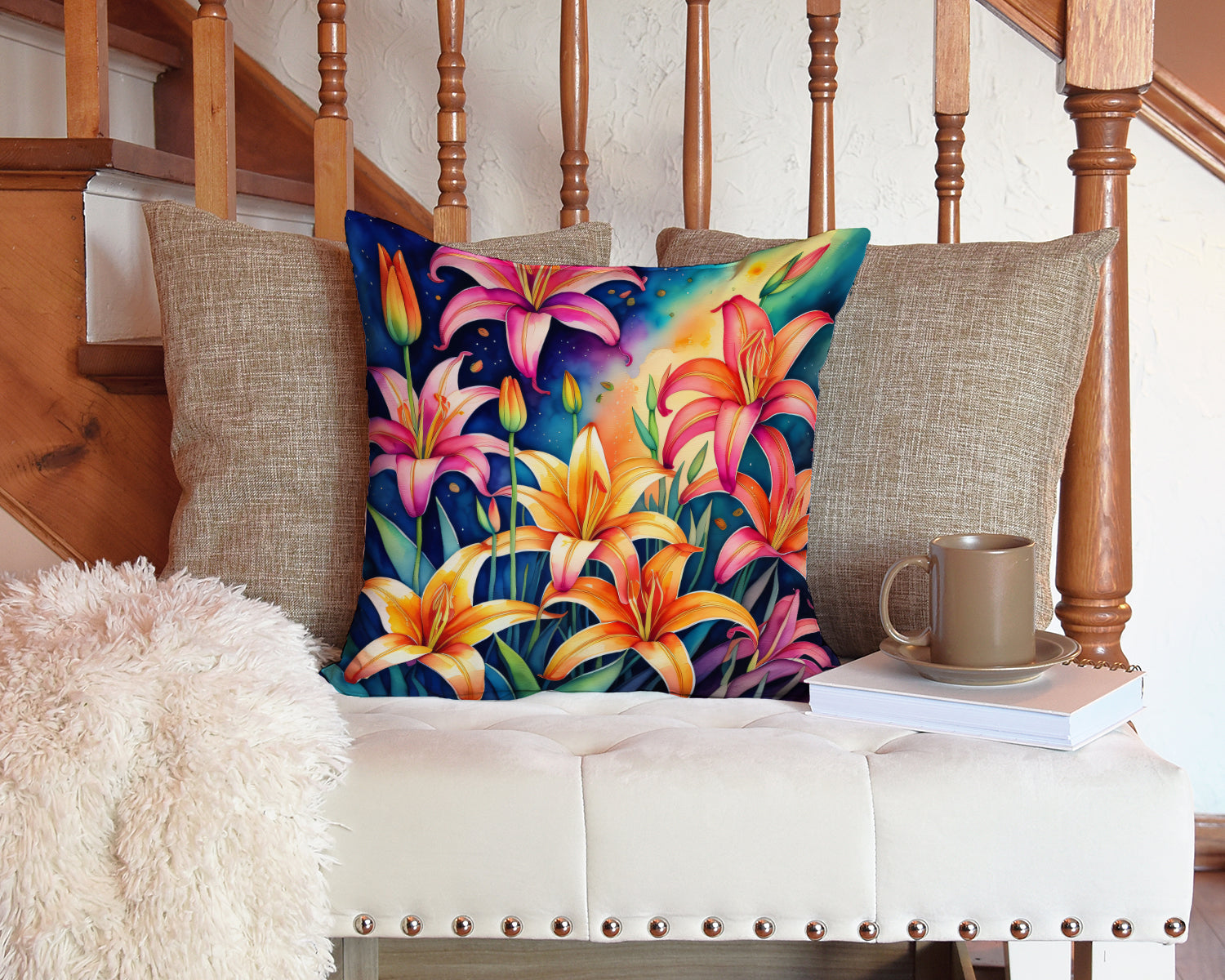 Colorful Lilies Fabric Decorative Pillow