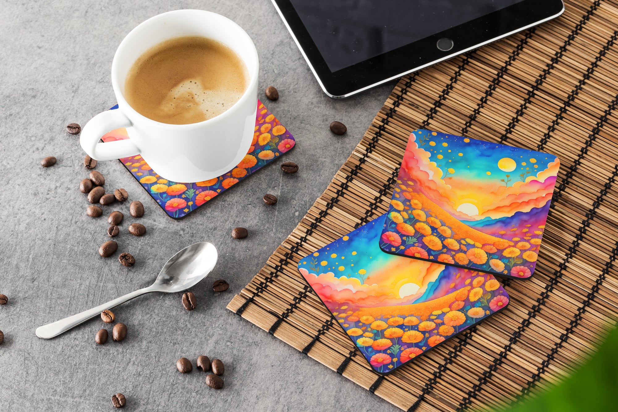 Colorful Marigolds Foam Coaster Set of 4