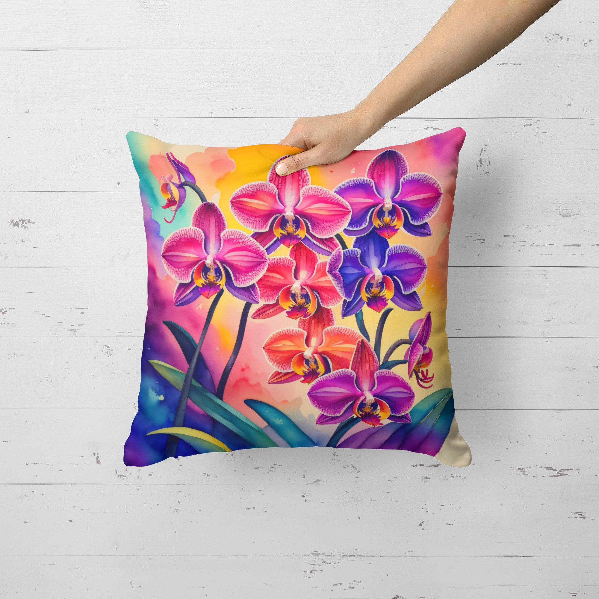 Colorful Orchids Fabric Decorative Pillow