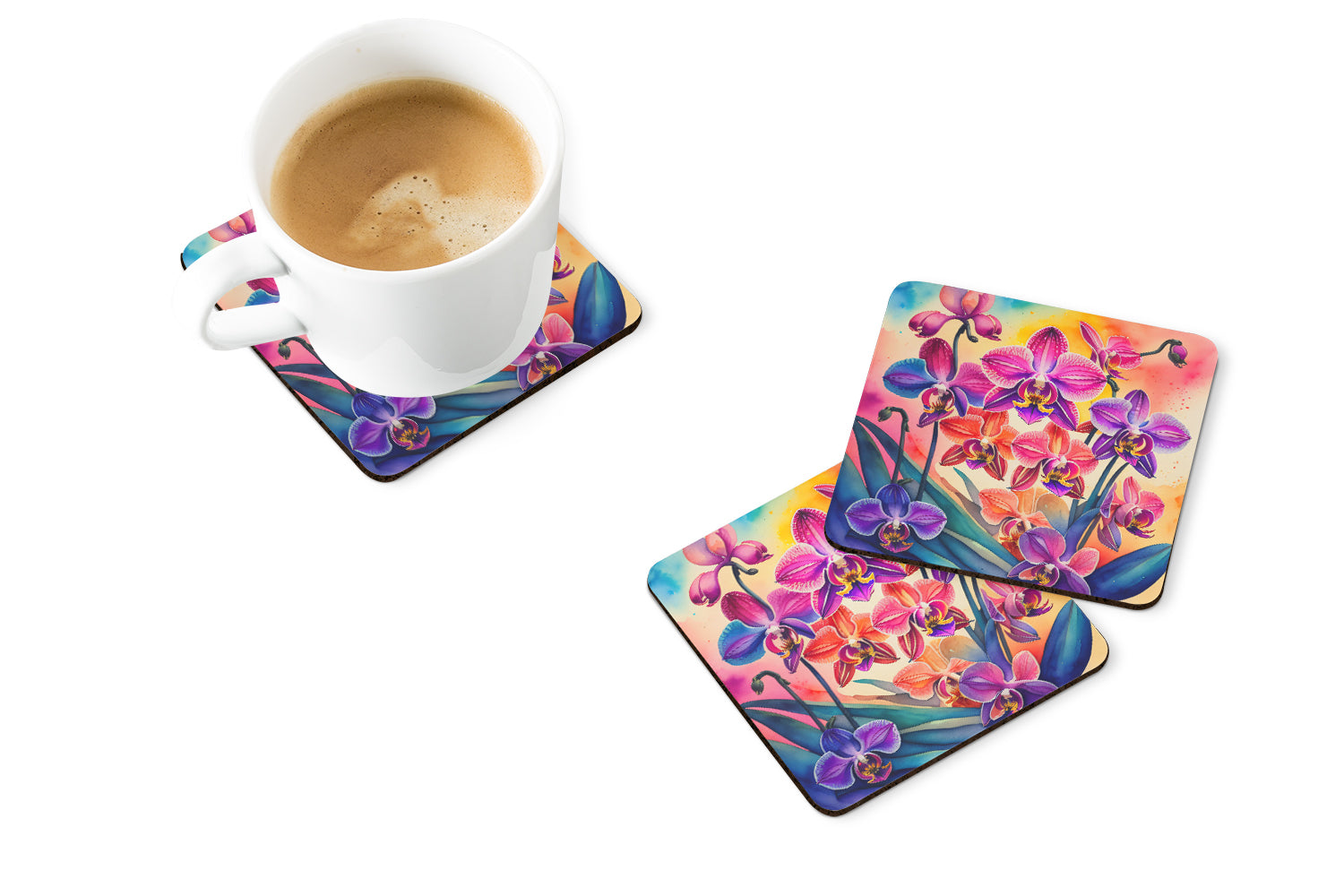 Colorful Orchids Foam Coaster Set of 4