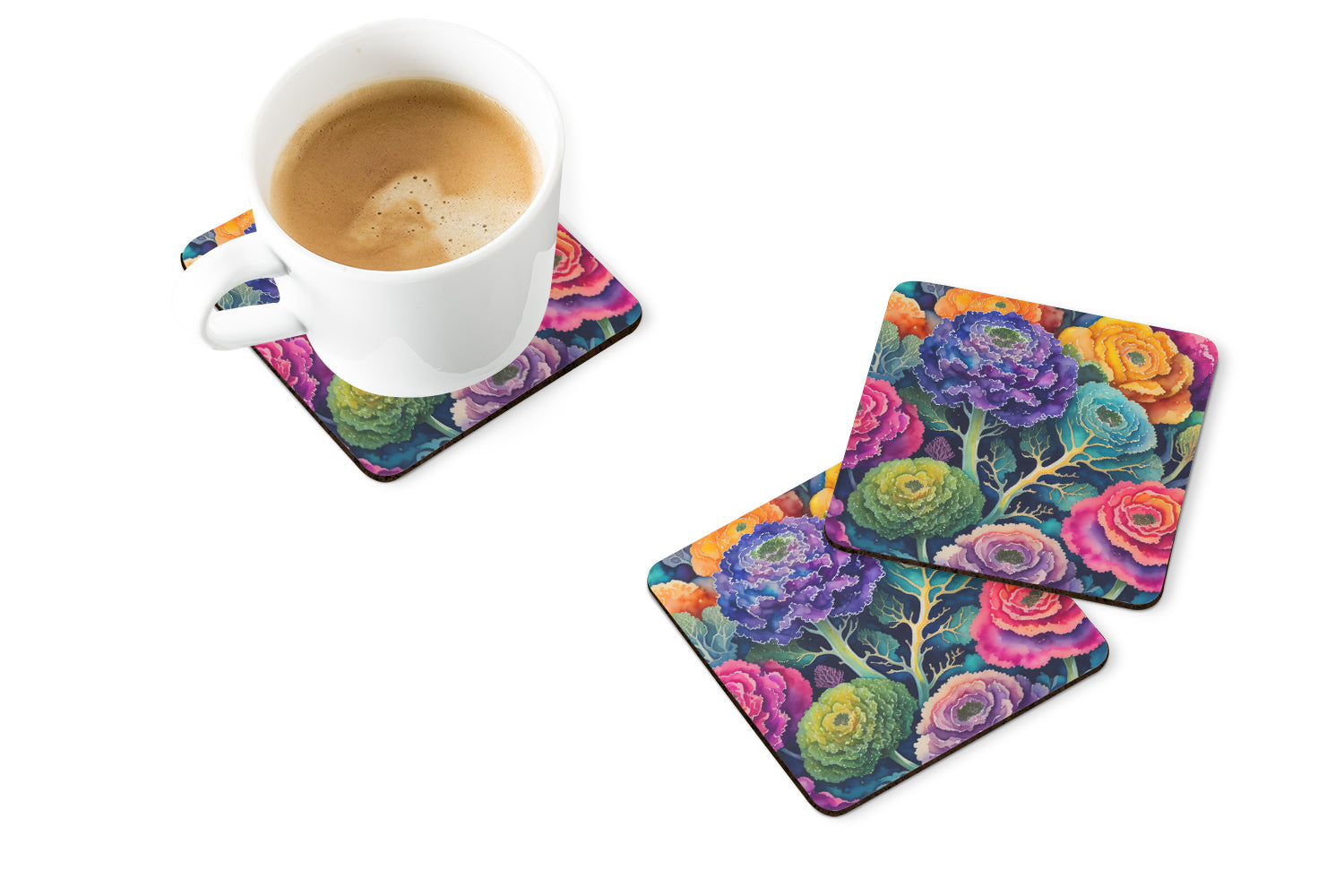Caroline's Treasures Colorful Ornamental Kale Foam Coaster