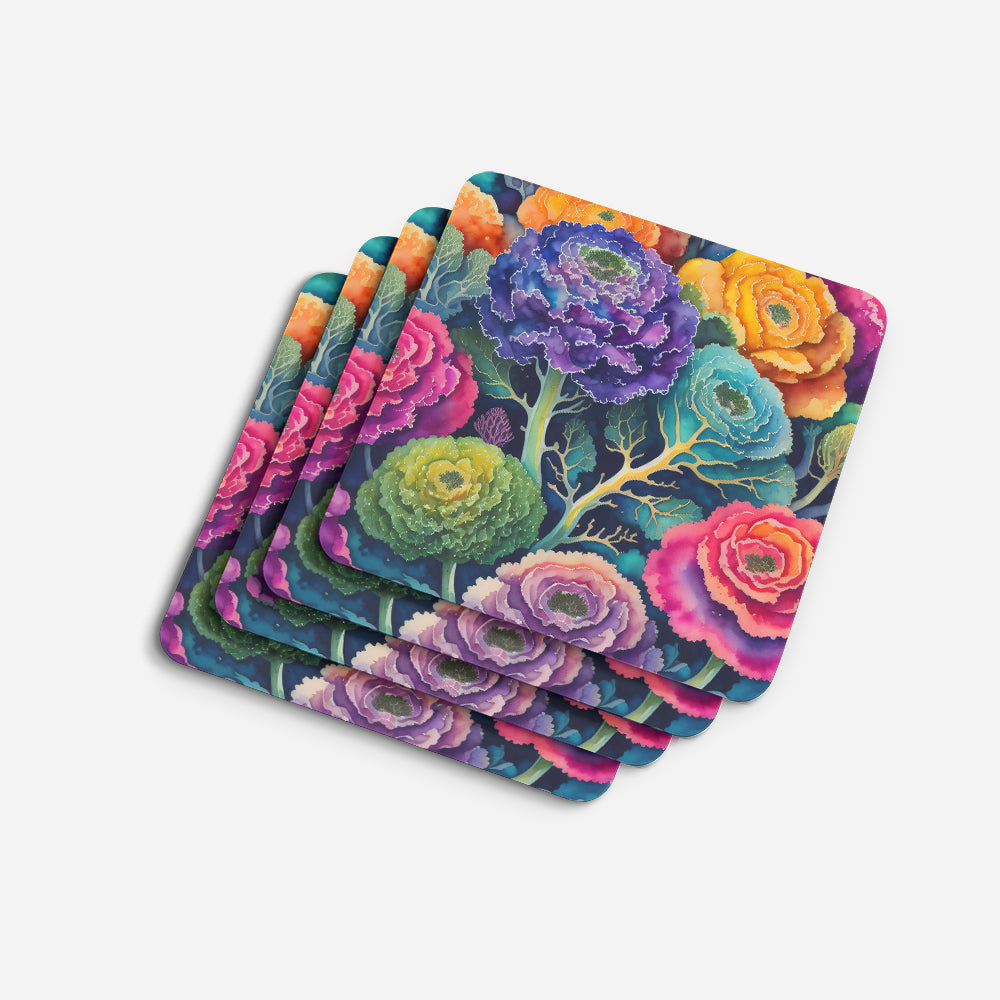 Colorful Ornamental Kale Foam Coaster Set of 4