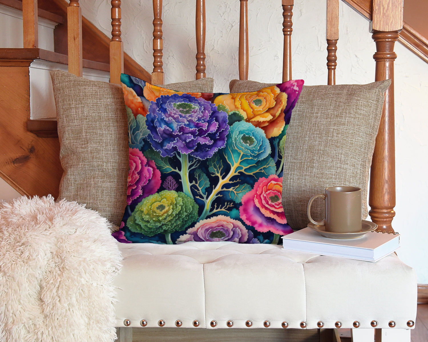 Colorful Ornamental Kale Fabric Decorative Pillow