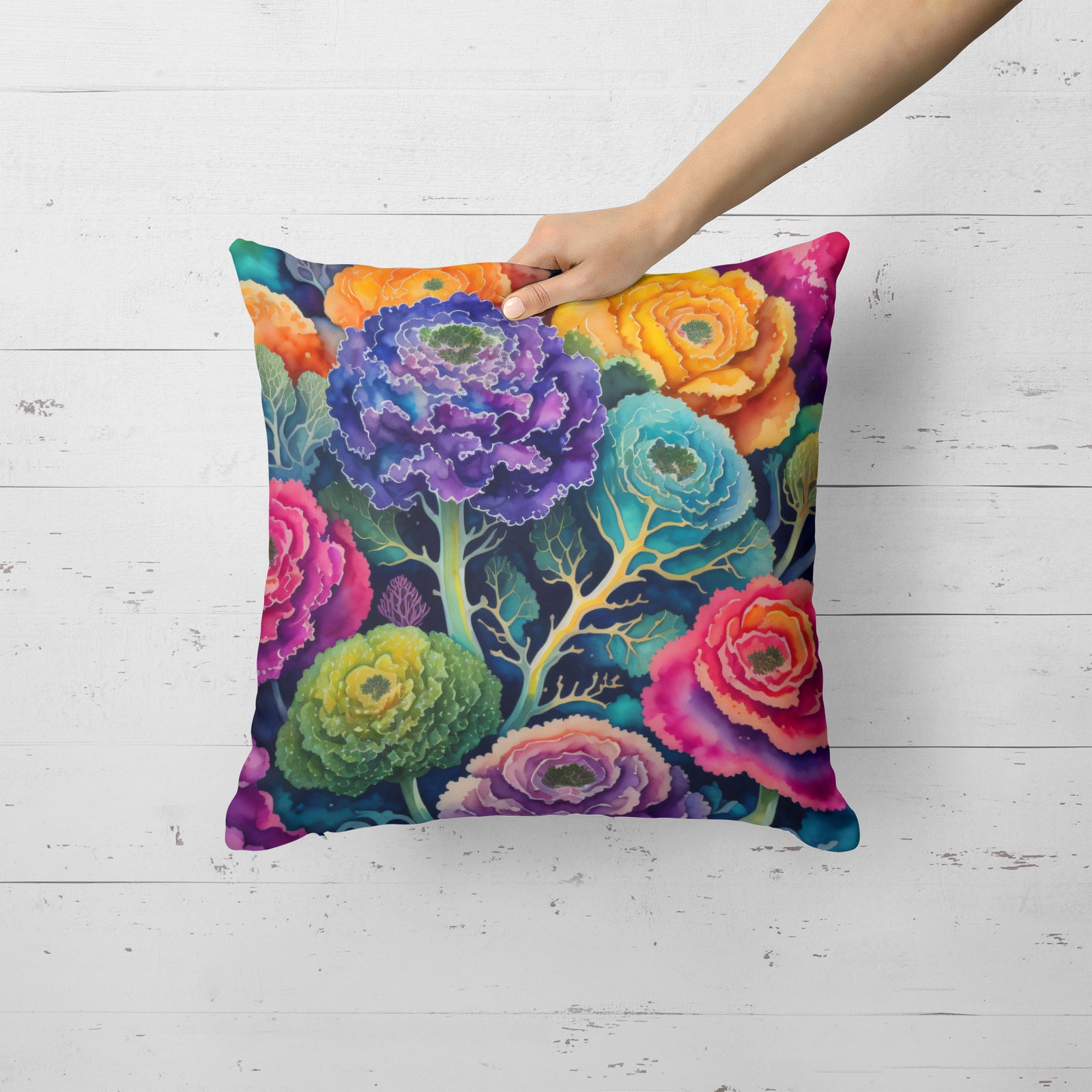 Caroline's Treasures Colorful Ornamental Kale Fabric Decorative Pillow