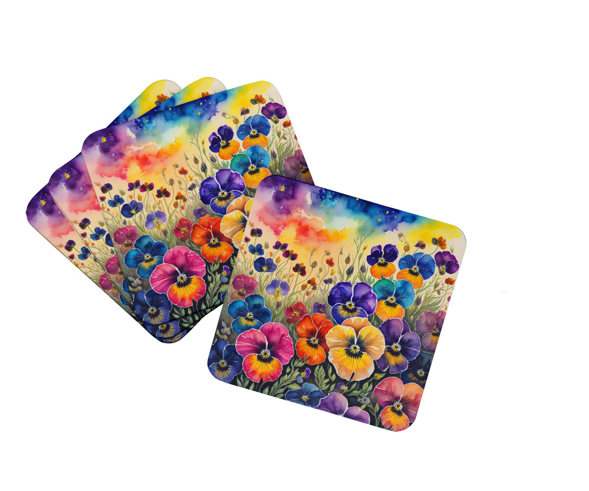 Buy this Colorful Pansies Foam Coaster Set of 4