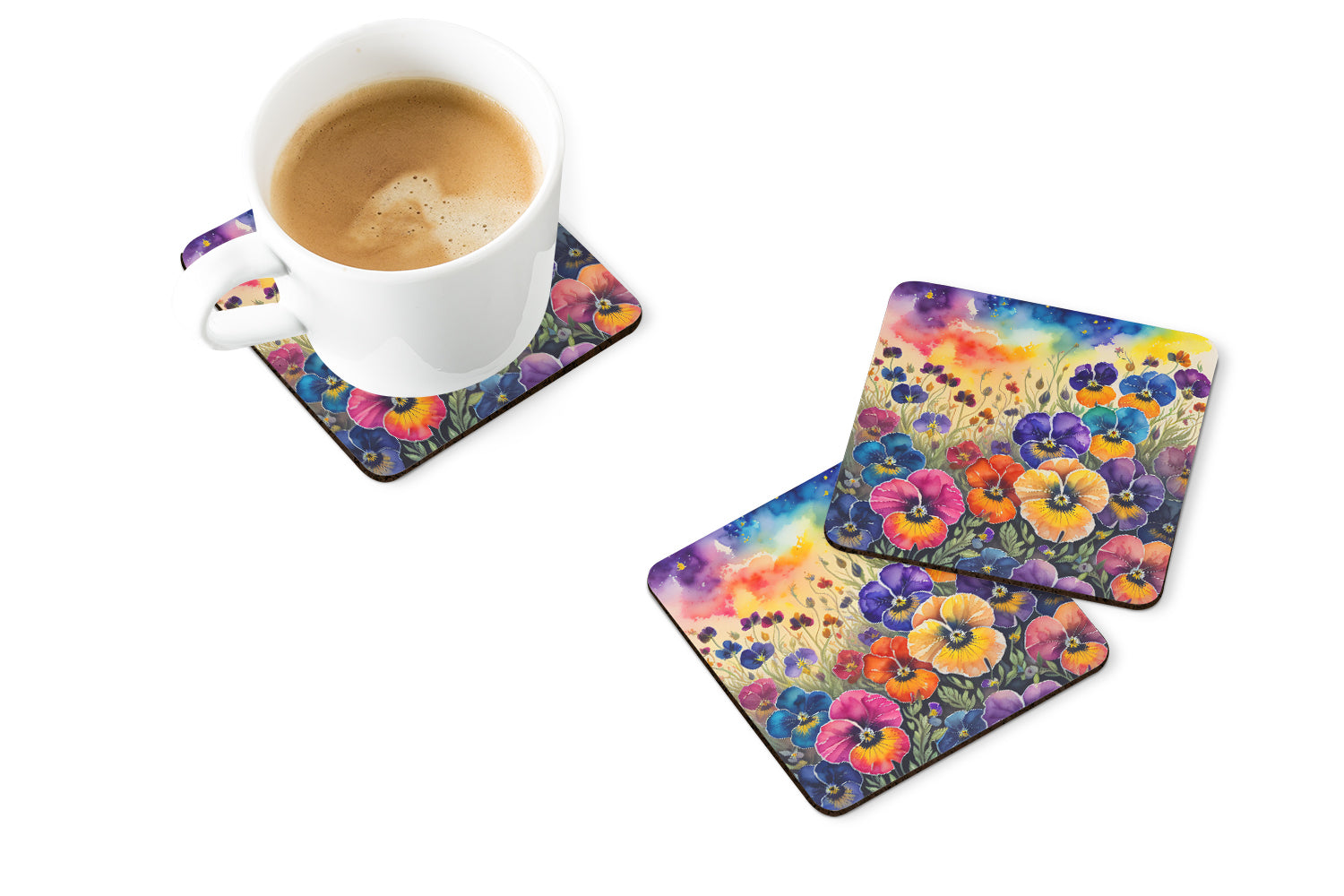 Buy this Colorful Pansies Foam Coaster Set of 4