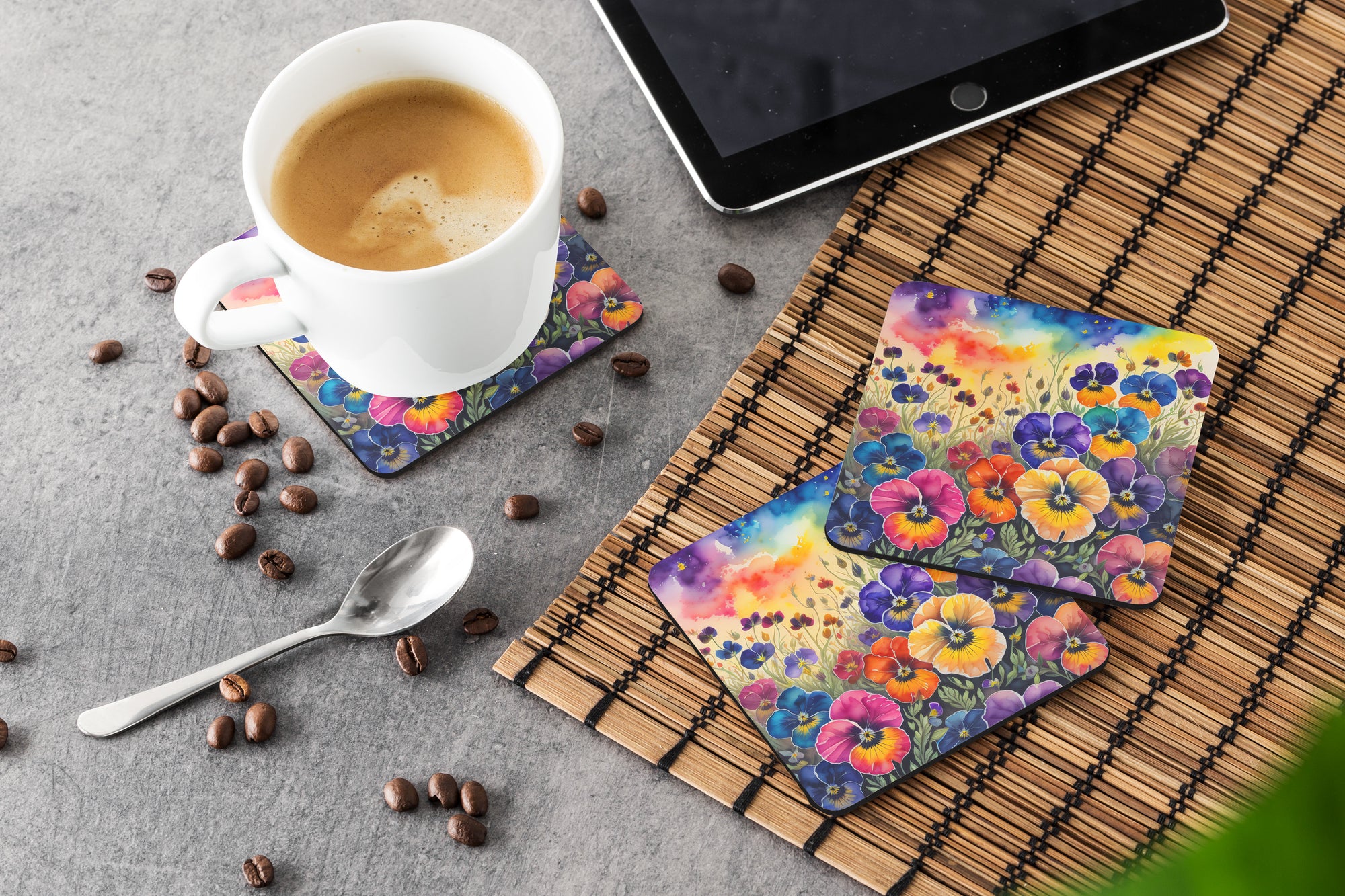Colorful Pansies Foam Coaster Set of 4