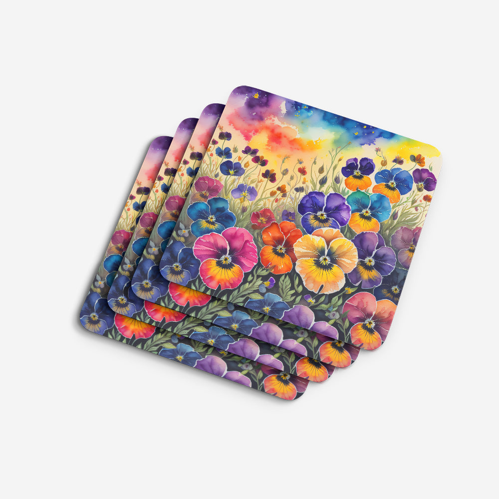 Colorful Pansies Foam Coaster Set of 4