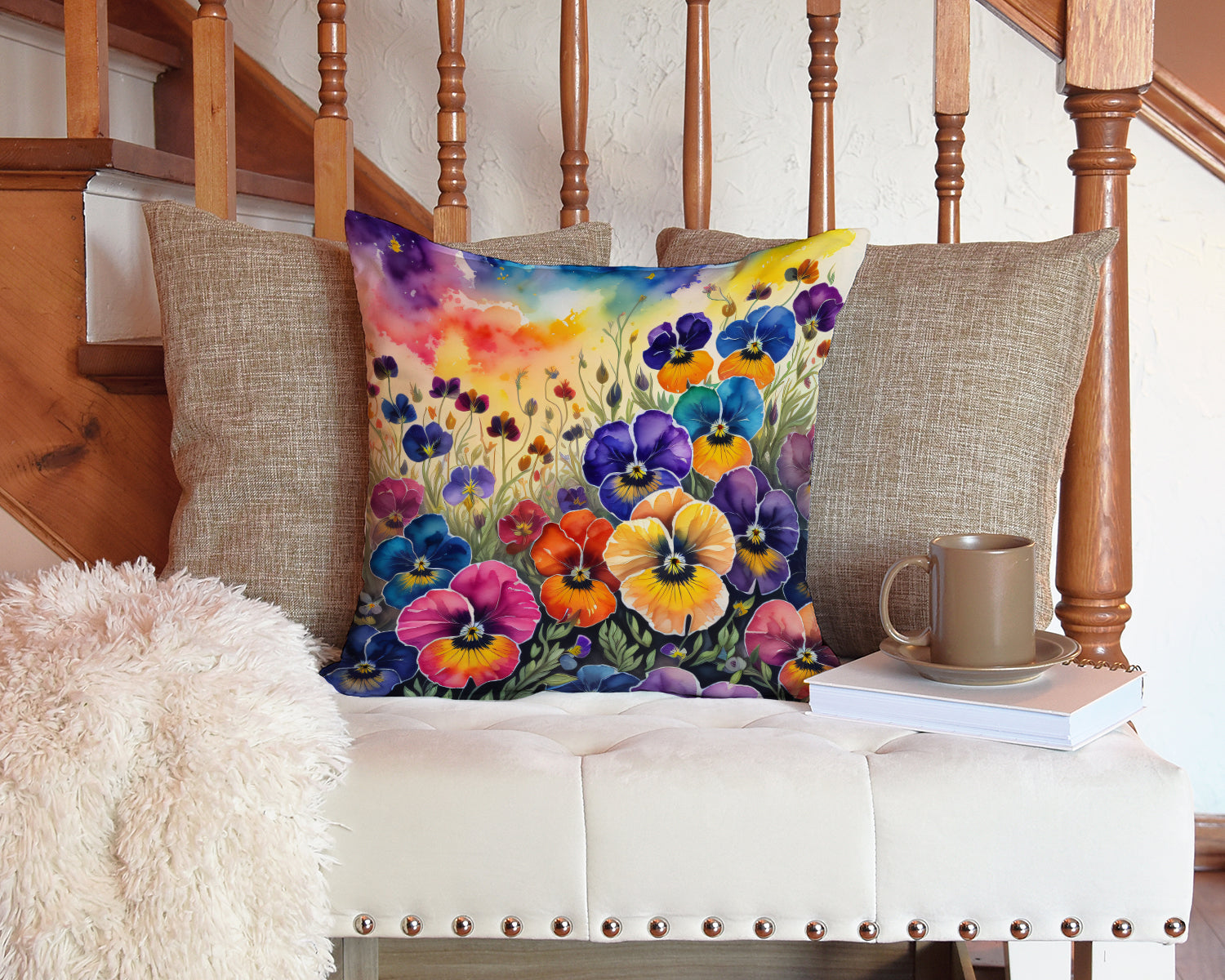 Colorful Pansies Fabric Decorative Pillow