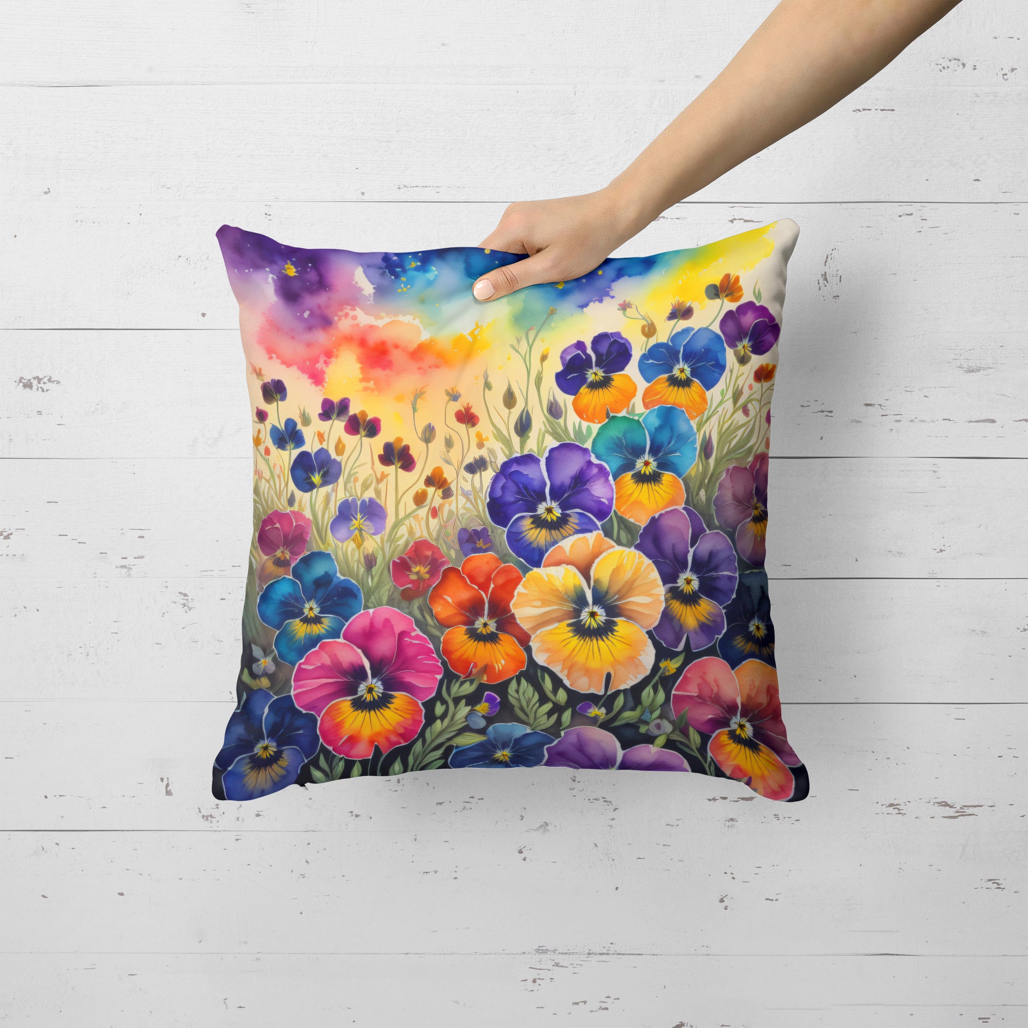 Colorful Pansies Fabric Decorative Pillow