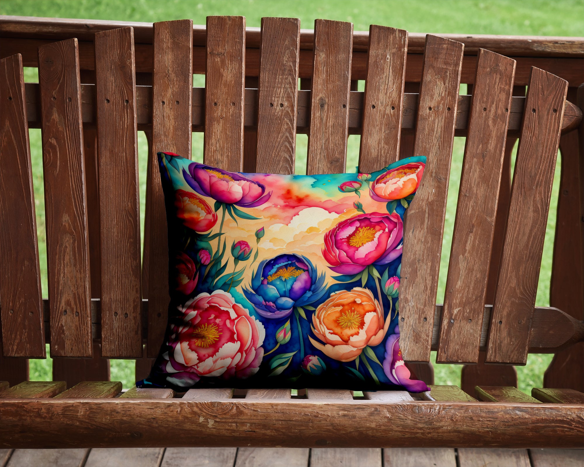 Colorful Peonies Fabric Decorative Pillow