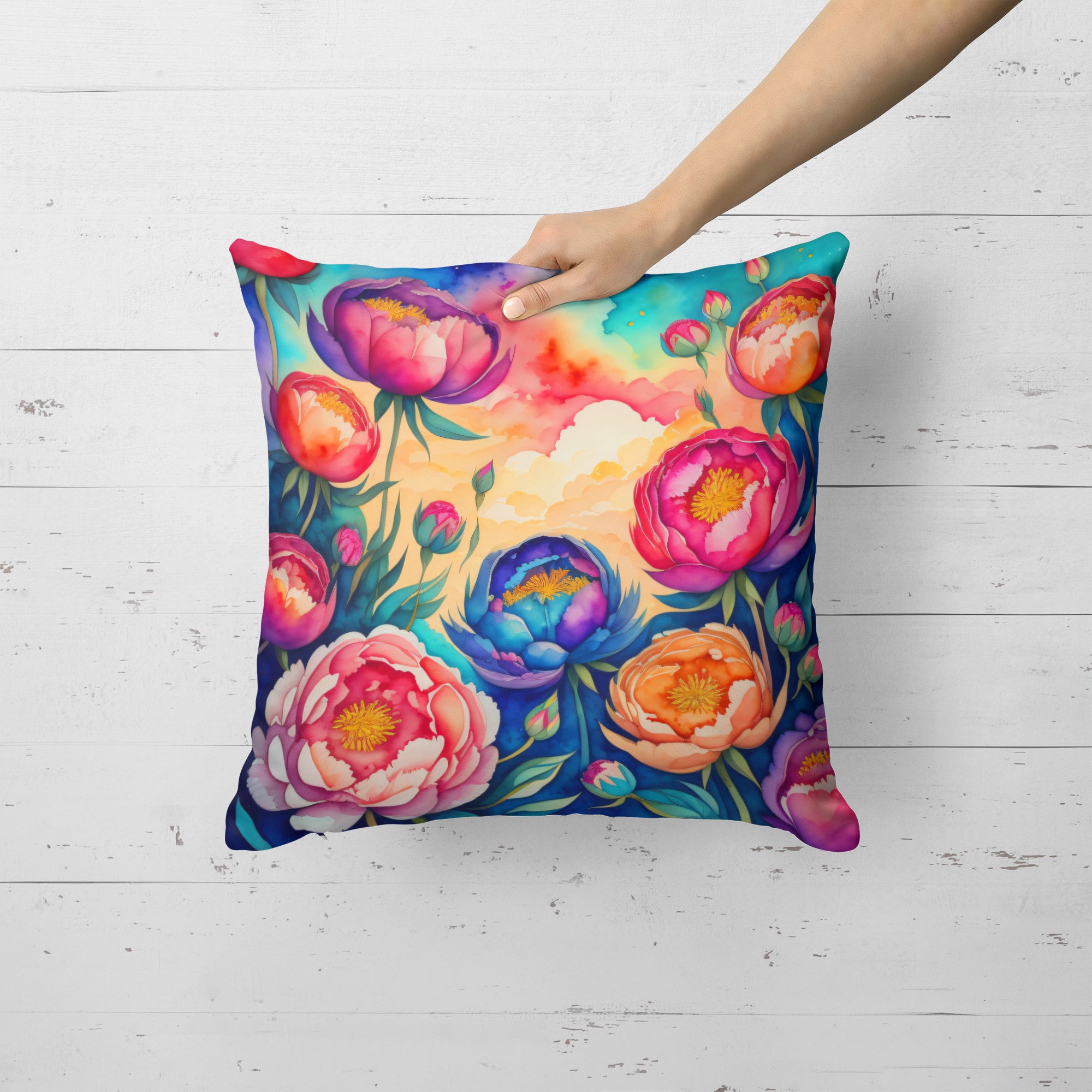 Buy this Colorful Peonies Fabric Decorative Pillow