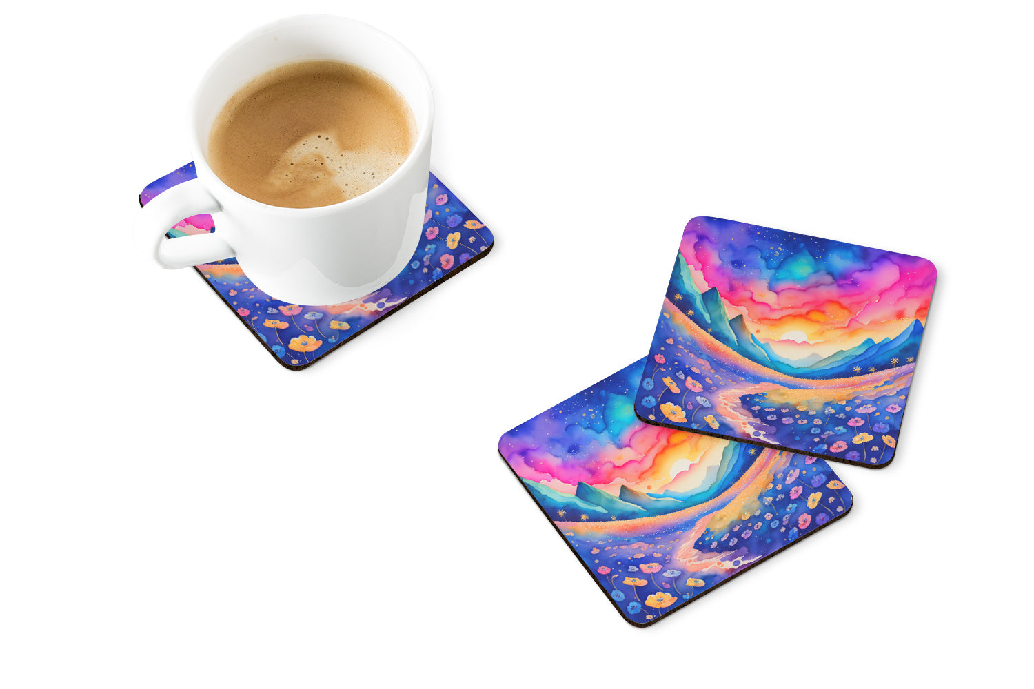 Colorful Periwinkles Foam Coaster Set of 4
