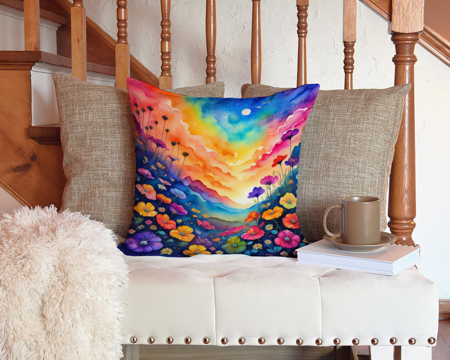 Colorful Petunias Fabric Decorative Pillow