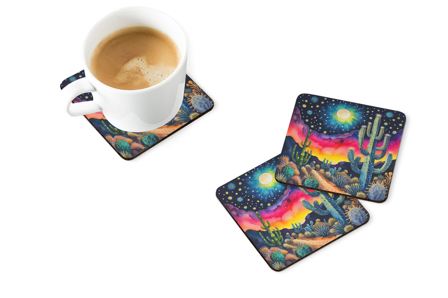 Colorful Queen of the Night Cactus Foam Coaster Set of 4
