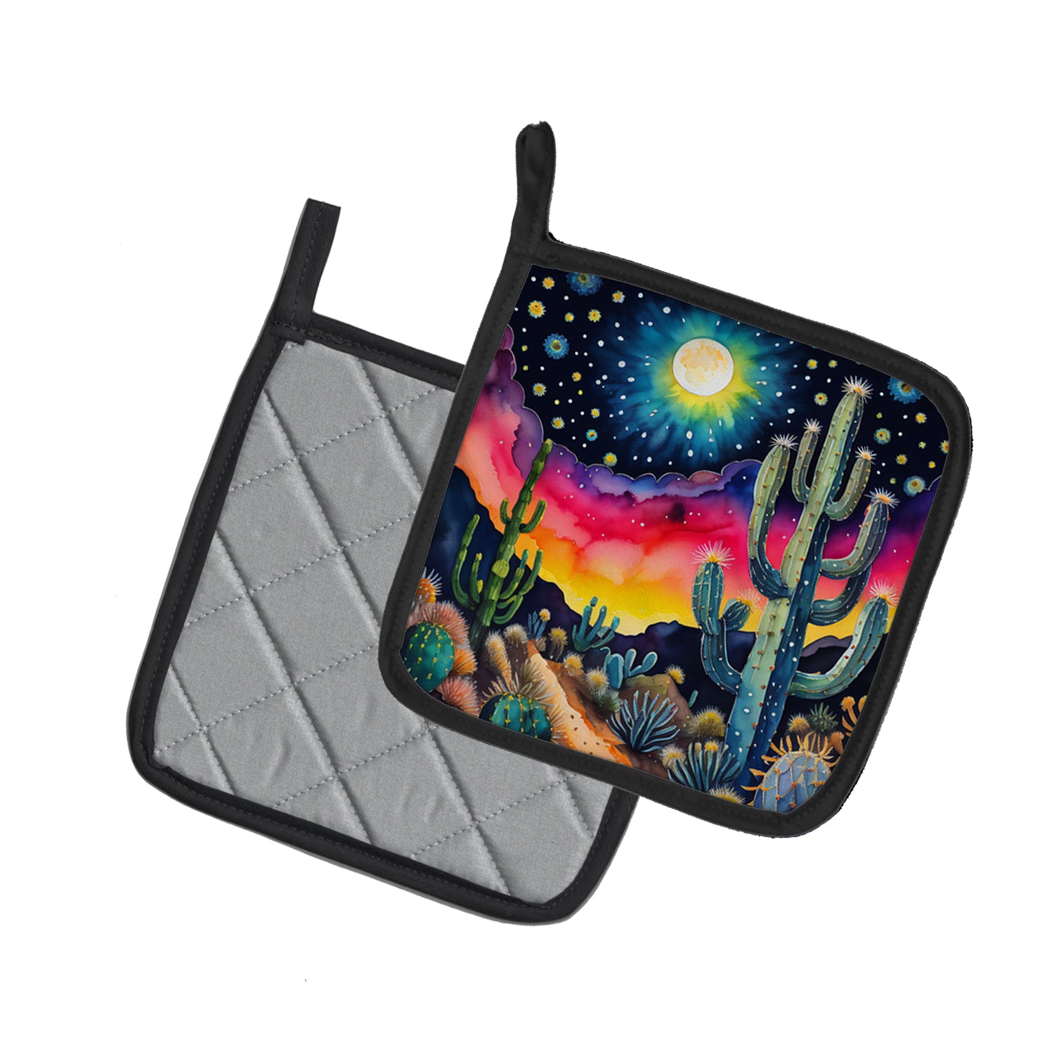 Colorful Queen of the Night Cactus Pair of Pot Holders