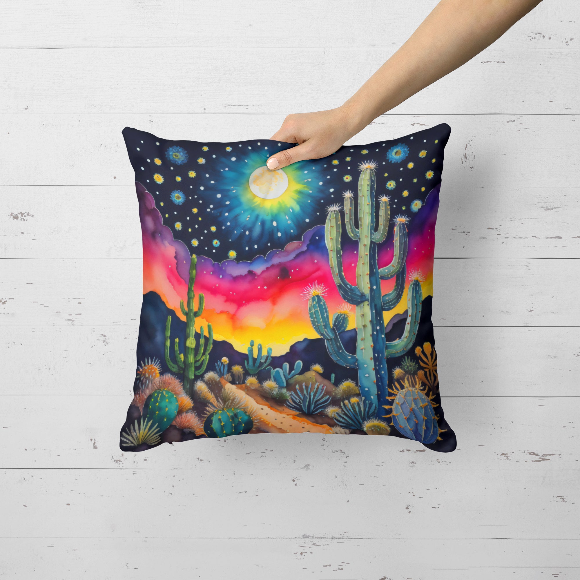 Colorful Queen of the Night Cactus Fabric Decorative Pillow