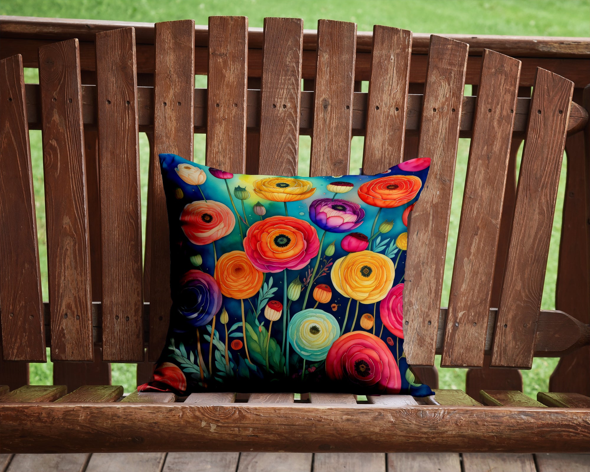 Colorful Ranunculus Fabric Decorative Pillow