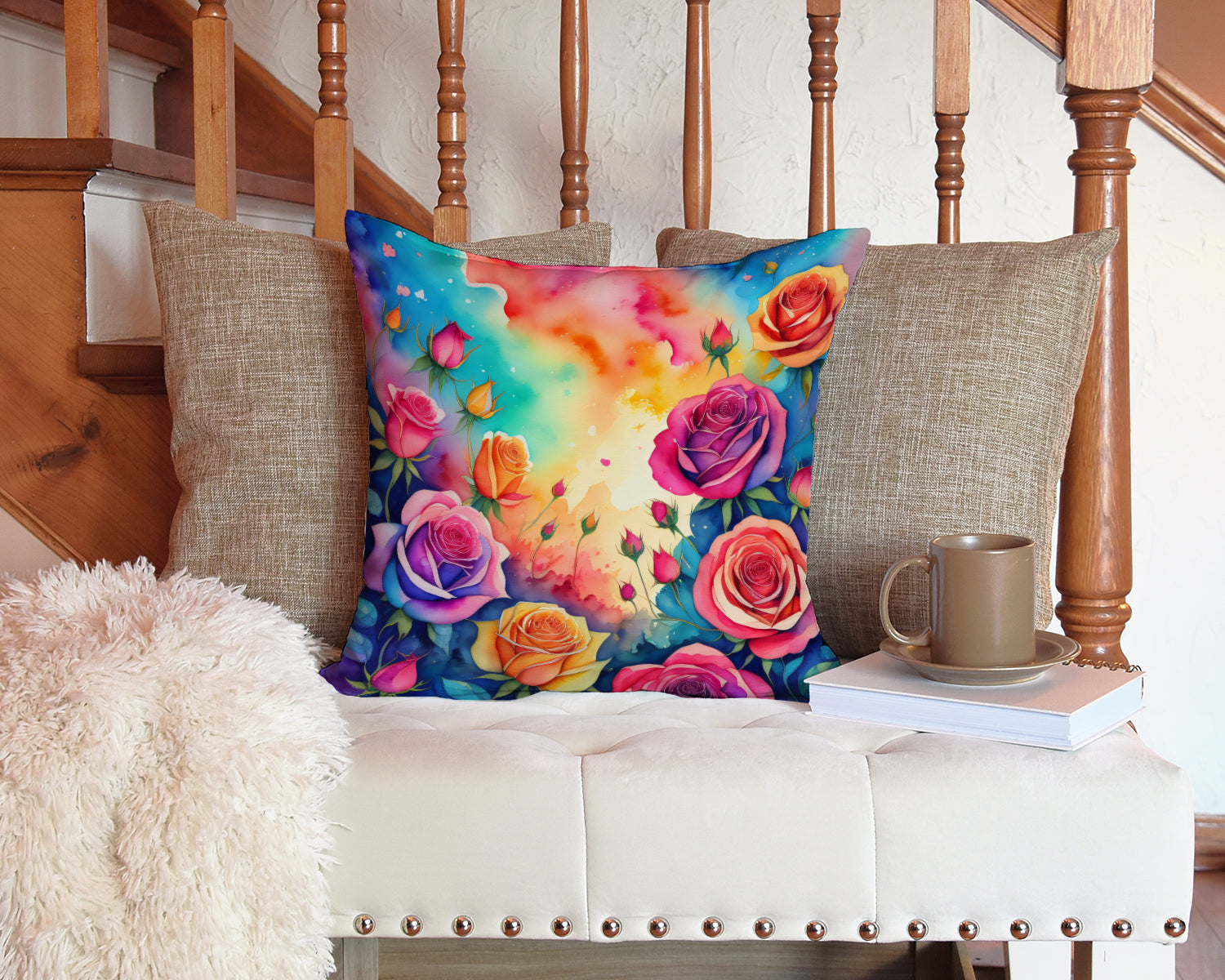 Colorful Roses Fabric Decorative Pillow