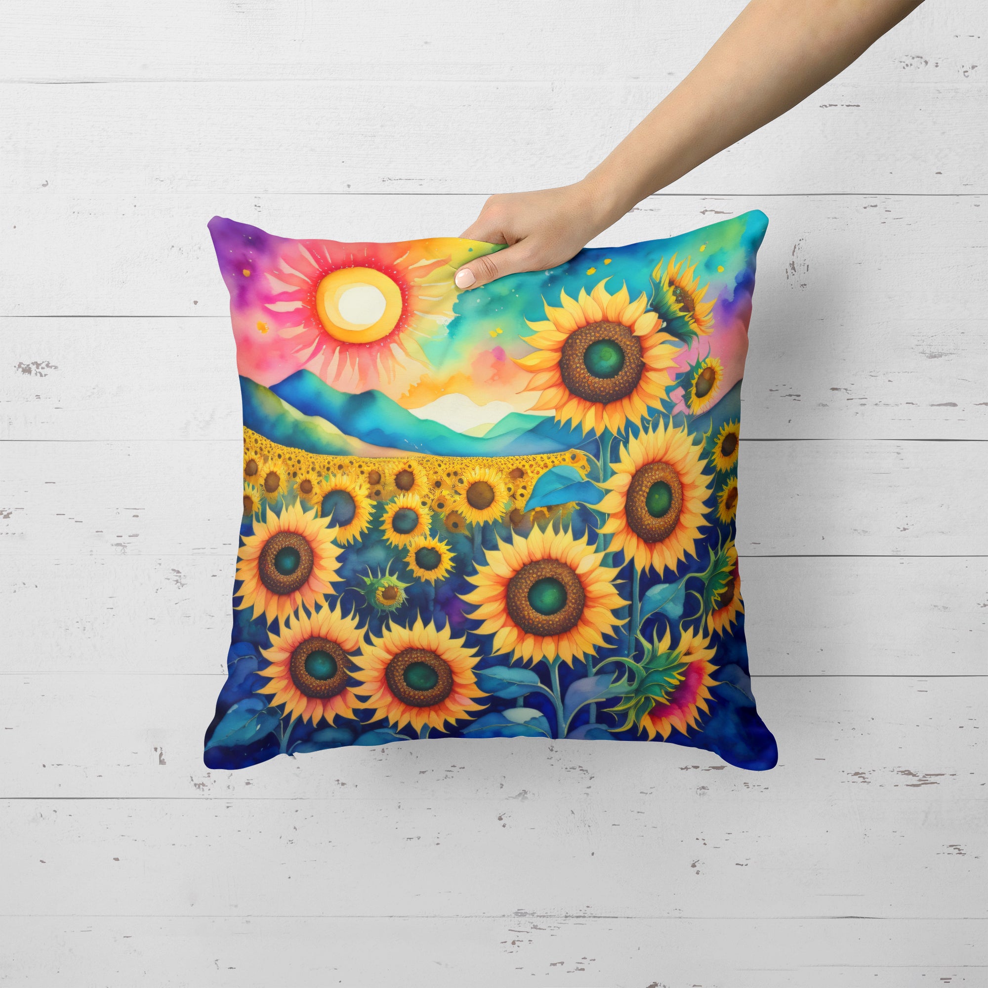 Colorful Sunflowers Fabric Decorative Pillow