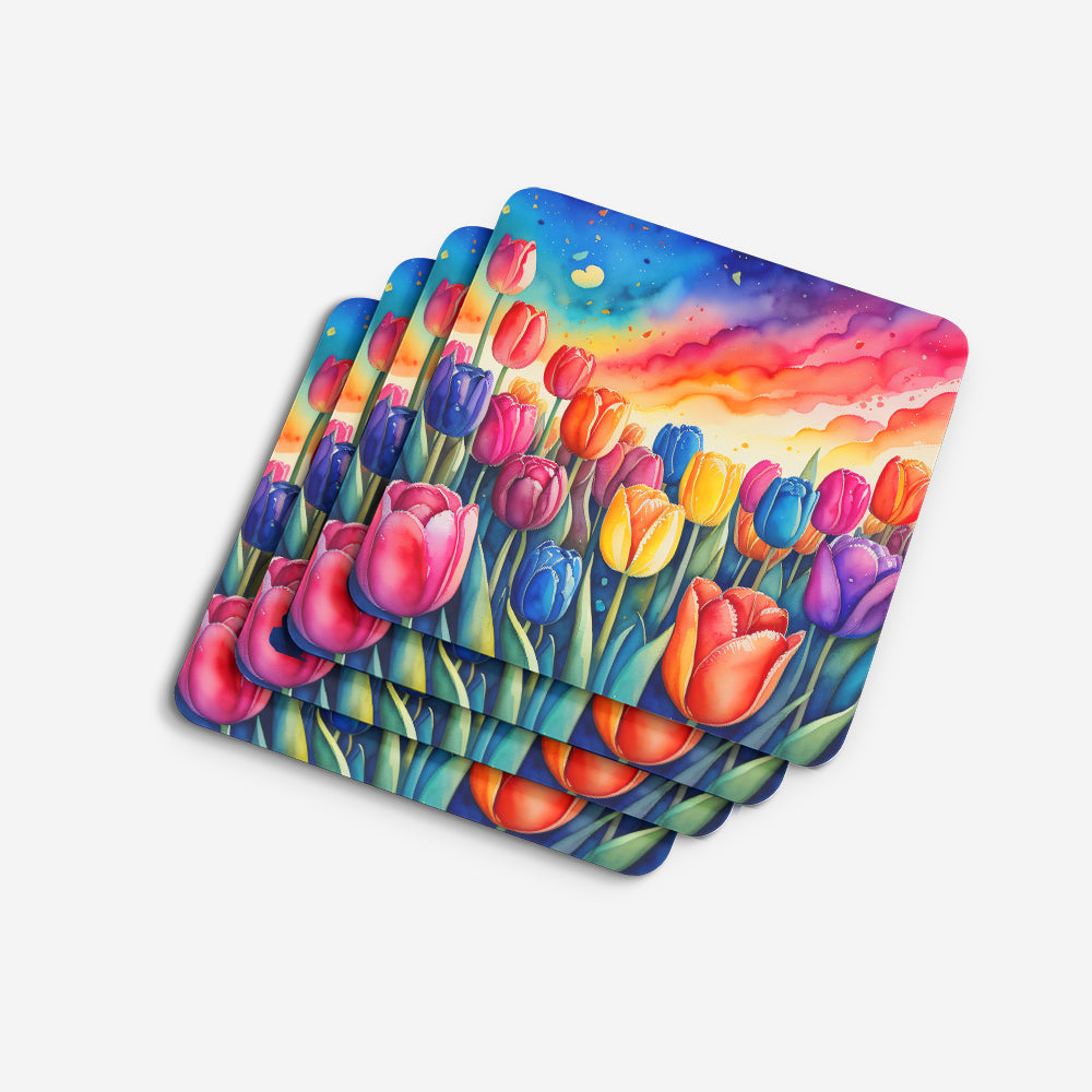 Colorful Tulips Foam Coaster Set of 4