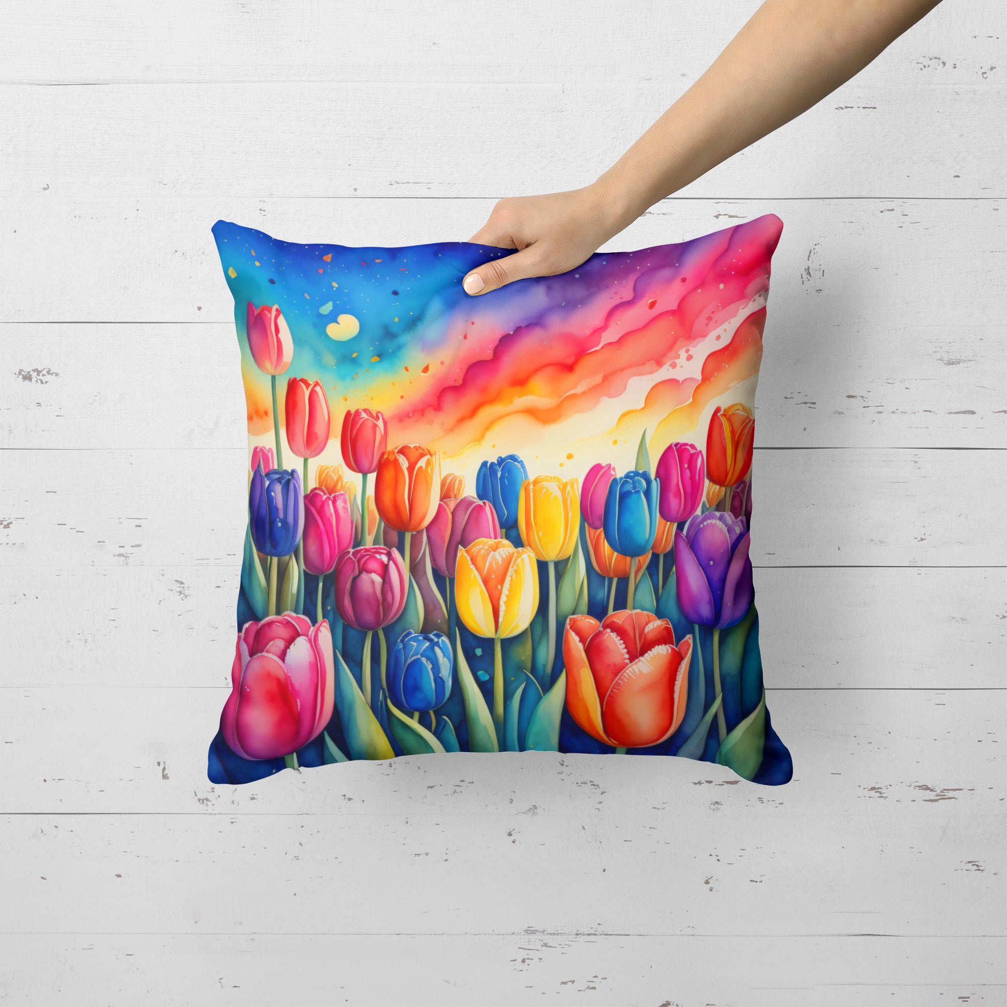 Colorful Tulips Fabric Decorative Pillow