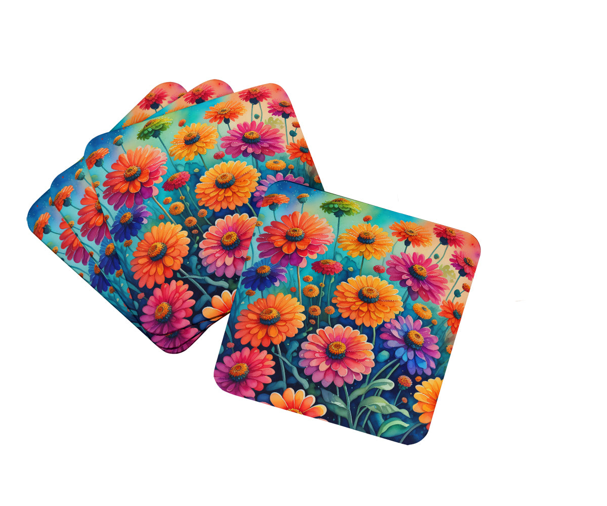 Buy this Colorful Zinnias Foam Coaster Set of 4