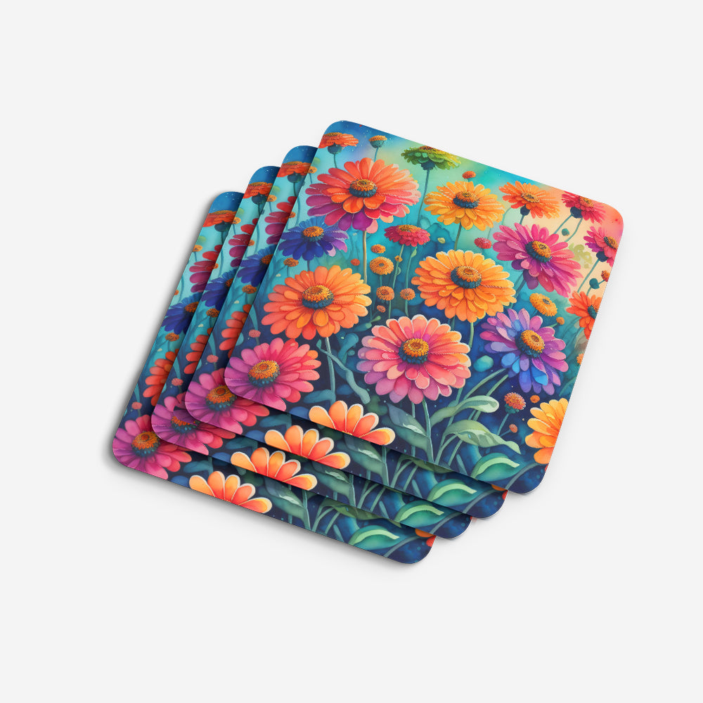 Colorful Zinnias Foam Coaster Set of 4