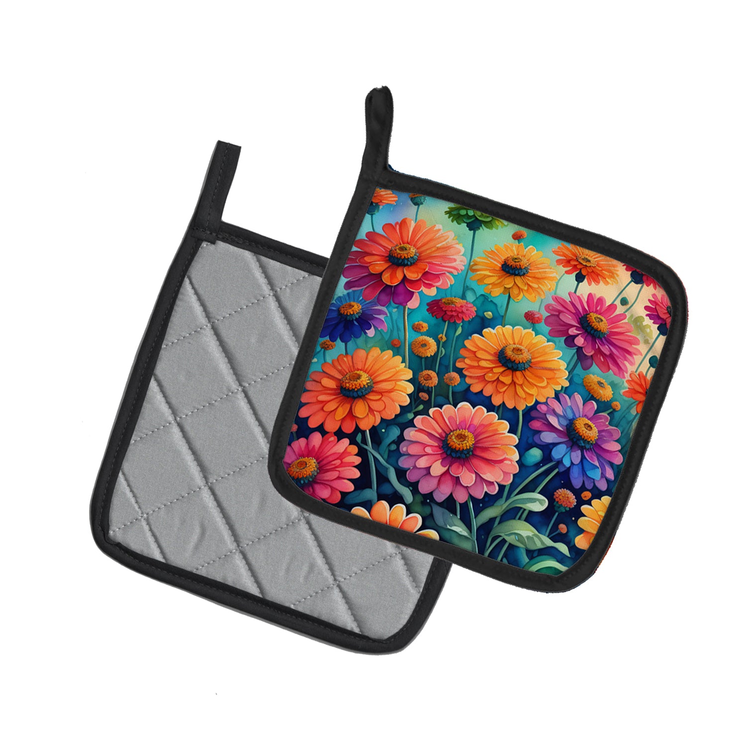 Caroline's Treasures Colorful Zinnias Pot Holders - Set of 2 Decorative Kitchen Helpers | Made in the USA