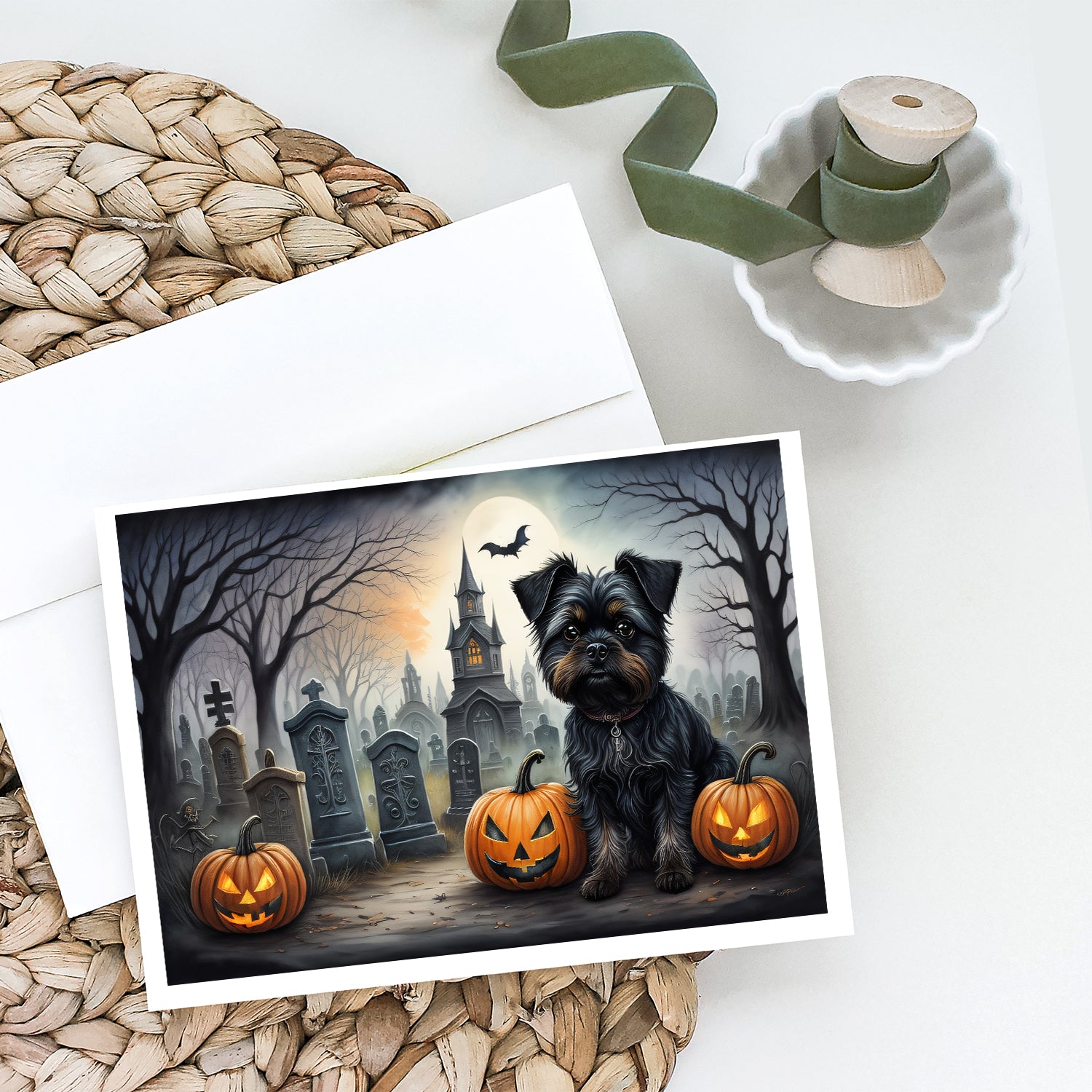 Buy this Affenpinscher Spooky Halloween Greeting Cards and Envelopes Pack of 8