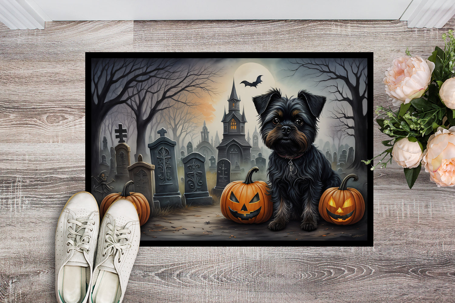 Affenpinscher Spooky Halloween Indoor or Outdoor Mat 24x36