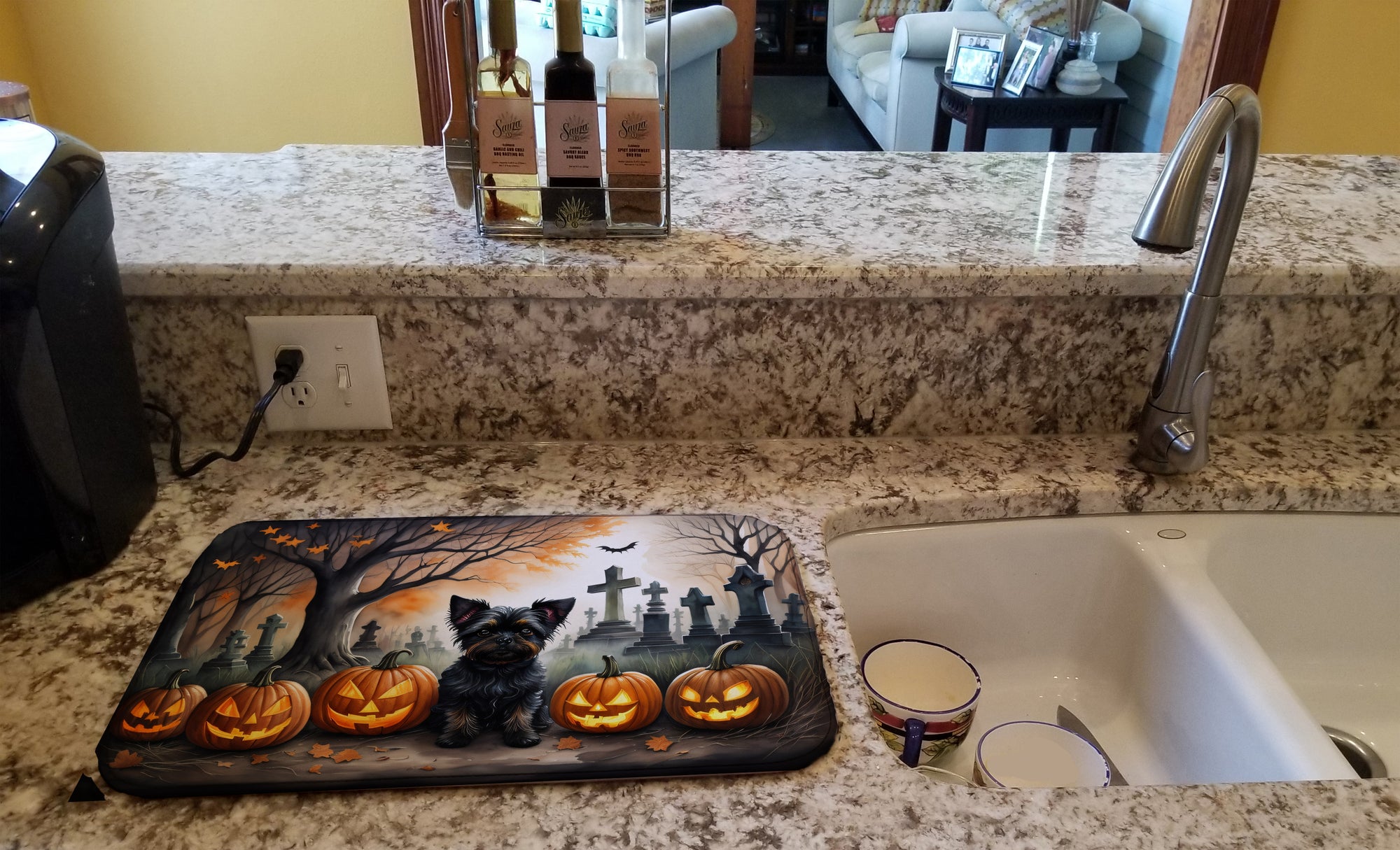 Affenpinscher Spooky Halloween Dish Drying Mat