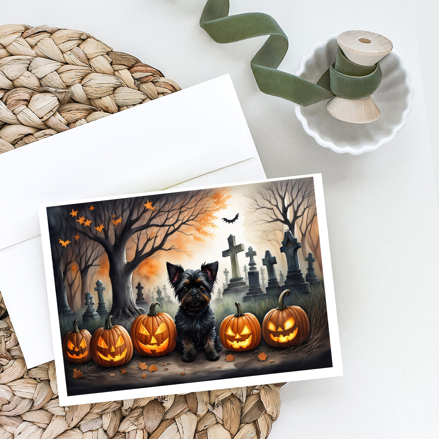 Buy this Affenpinscher Spooky Halloween Greeting Cards and Envelopes Pack of 8