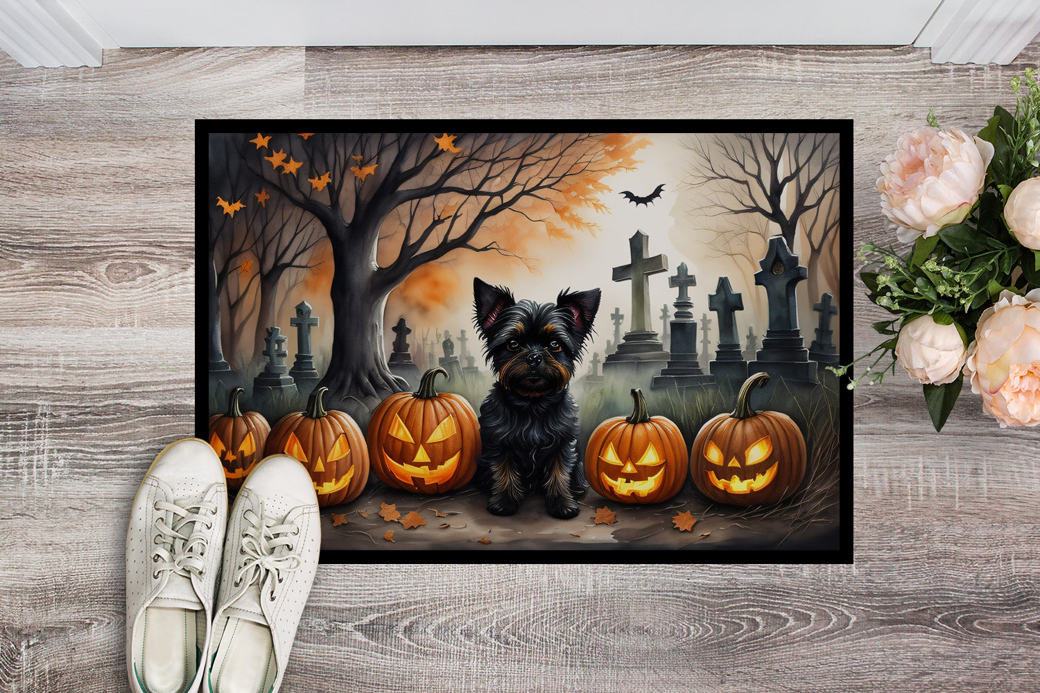 Affenpinscher Spooky Halloween Doormat 18x27