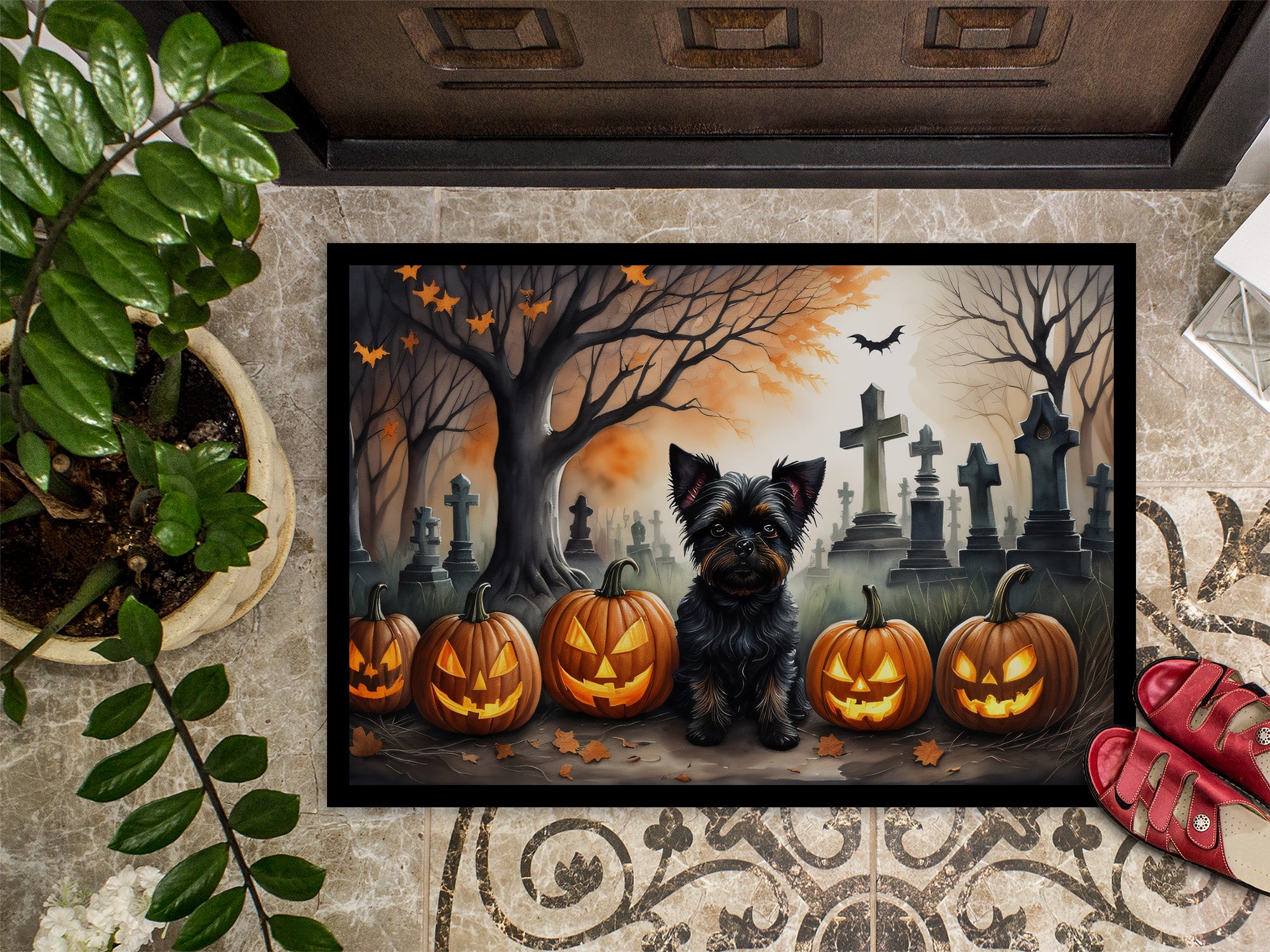 Affenpinscher Spooky Halloween Doormat 18x27
