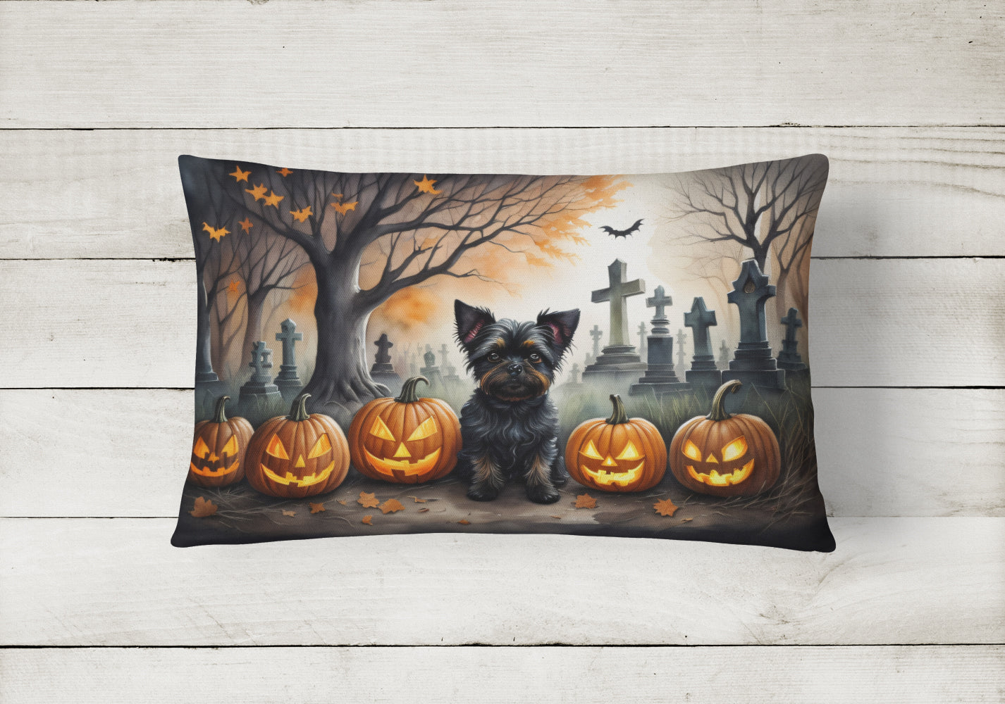 Affenpinscher Spooky Halloween Fabric Decorative Pillow