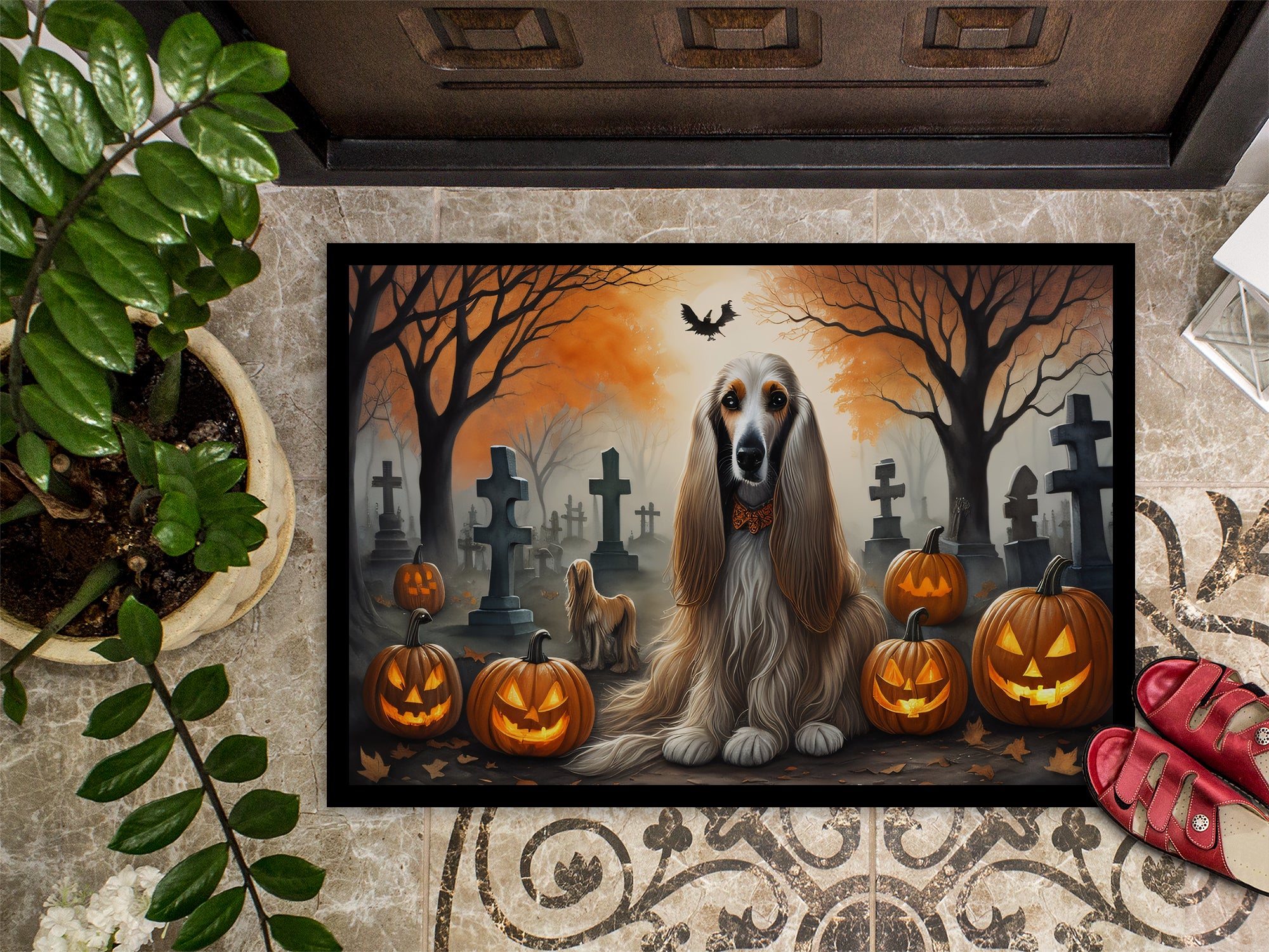 Afghan Hound Spooky Halloween Indoor or Outdoor Mat 24x36