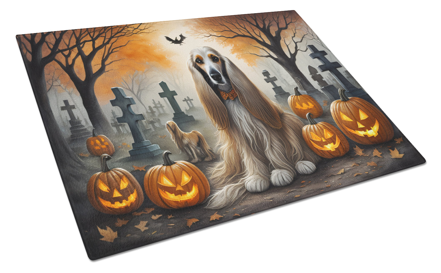 Caroline's Treasures Afghan Hound Spooky Halloween Glass Cutting Boards – Durable, Decorative Kitchen Art Large