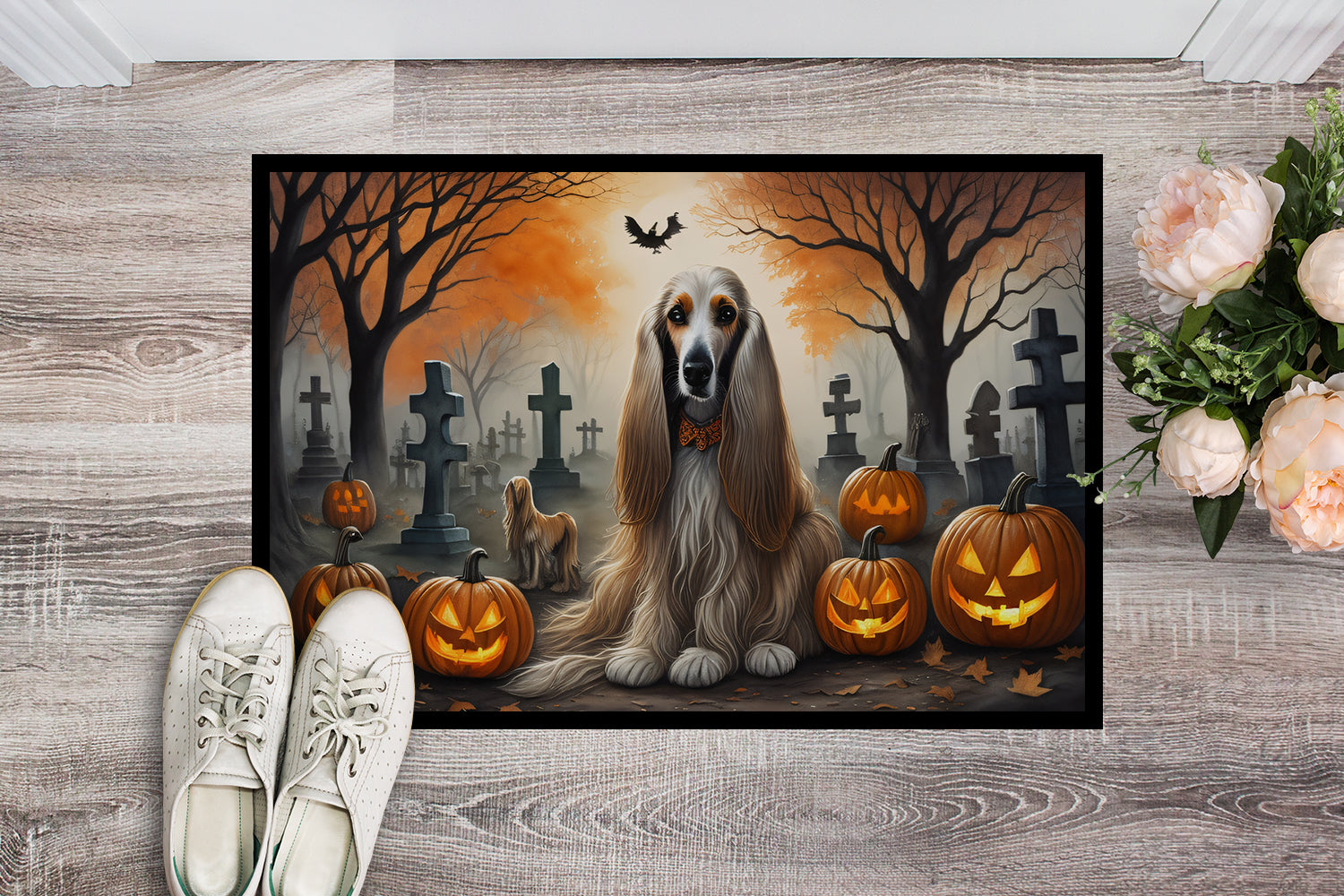 Afghan Hound Spooky Halloween Doormat 18x27